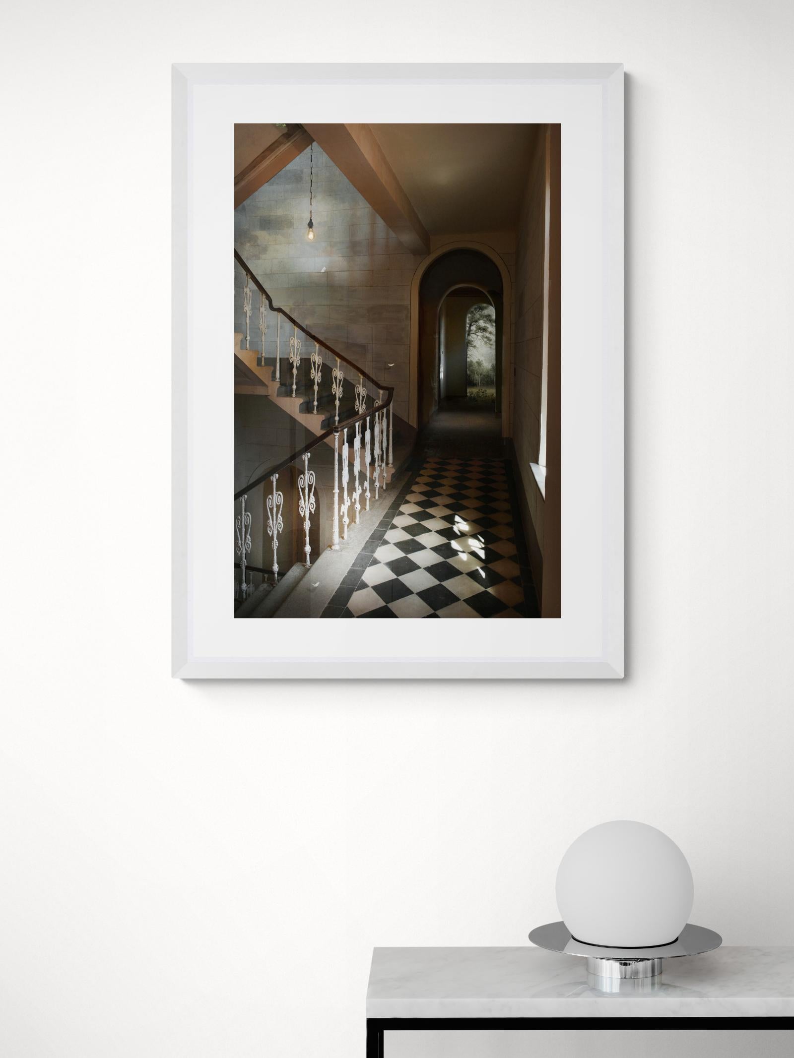 Clearing - Interior Photography, Staircase, Photomontage - Contemporary Print by Suzanne Moxhay