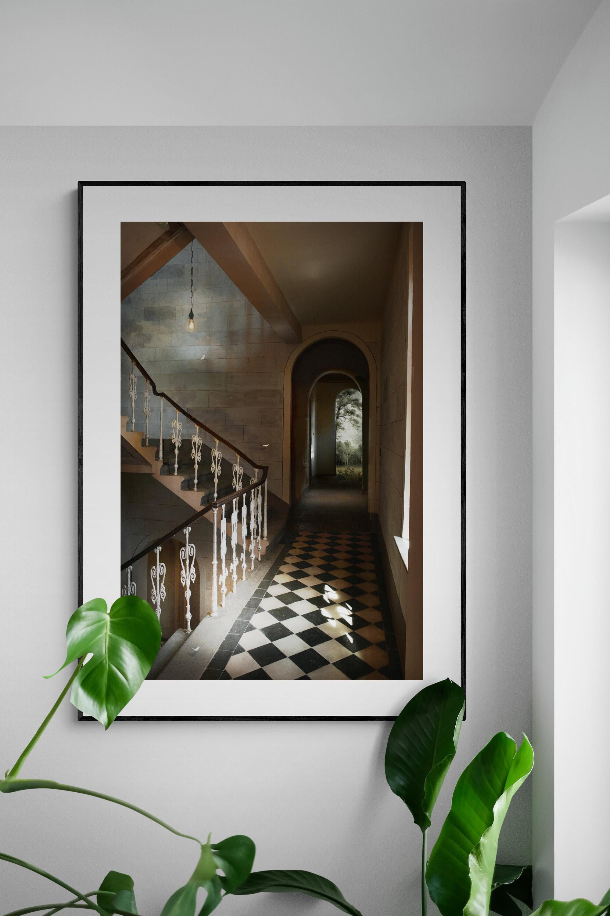 Clearing - Interior Photography, Staircase, Photomontage - Black Interior Print by Suzanne Moxhay