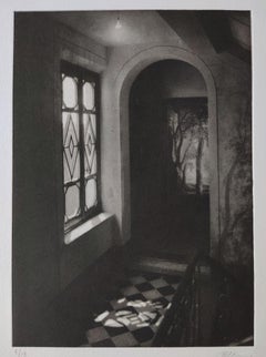 Corridor with Chequered Floor - Etching, Interior photography, Window