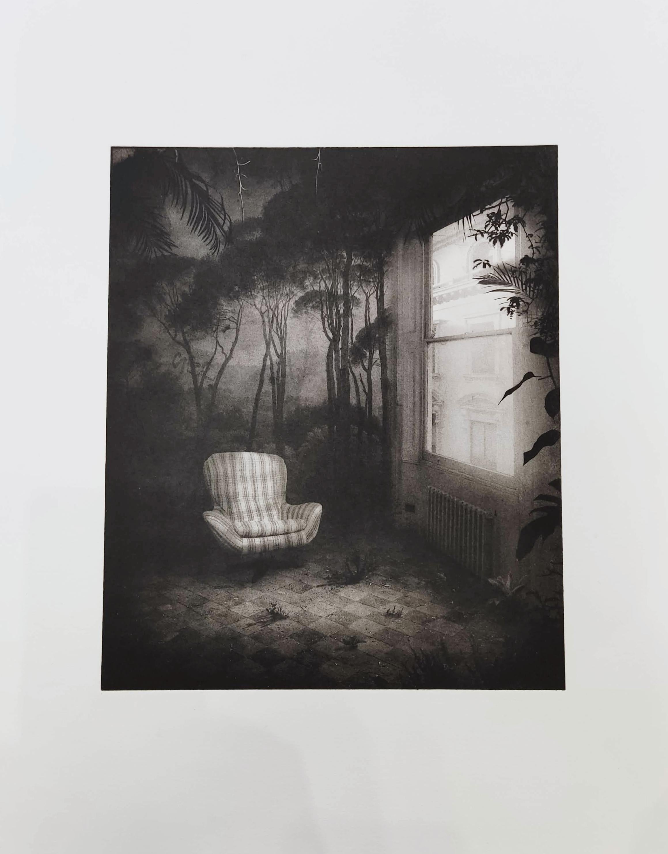 Suzanne Moxhay Black and White Photograph - Room with Armchair - Etching, Interior photography