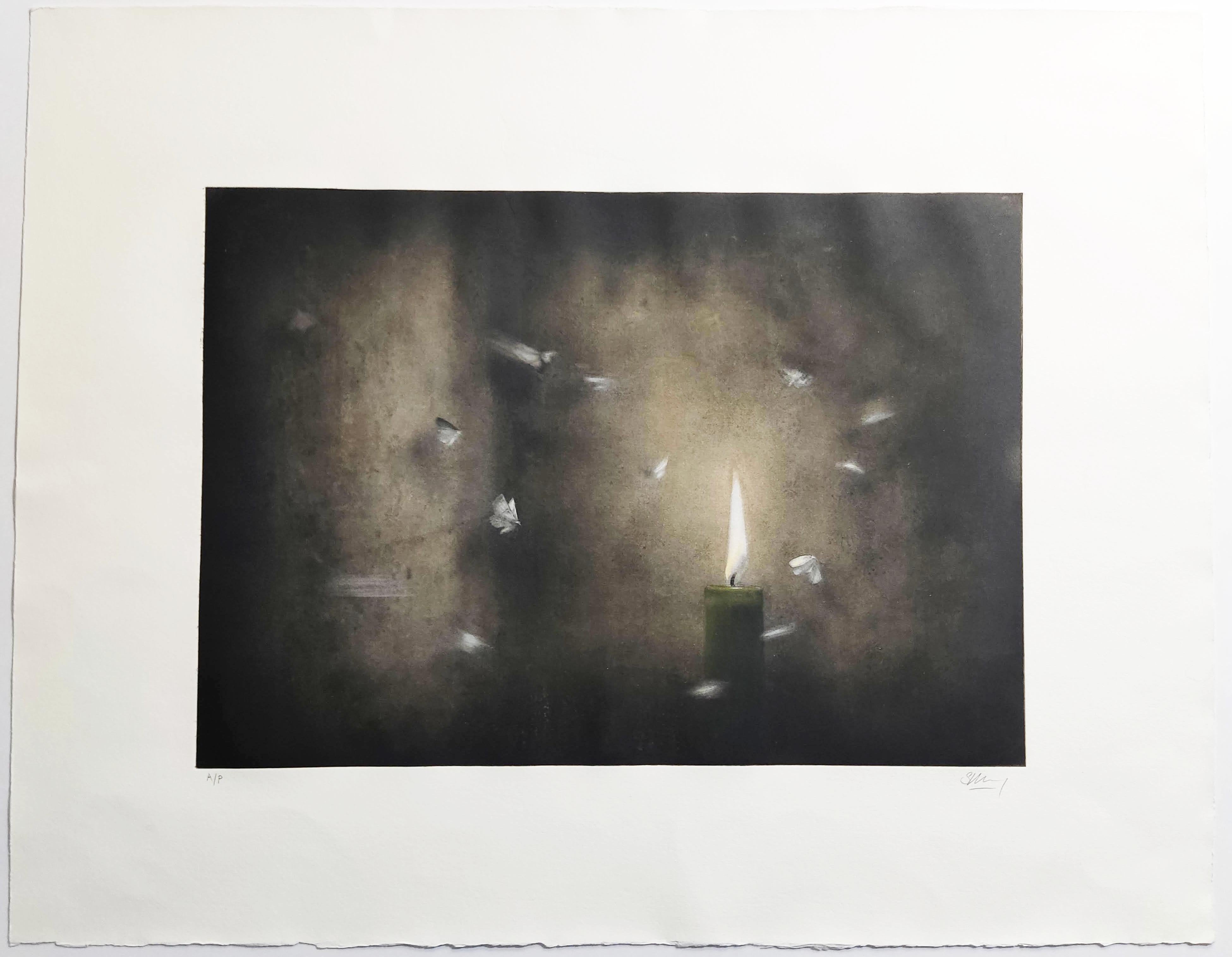 Vela, Aguafuerte Huecograbado, Mariposa, Espacio Interior - Print Contemporáneo de Suzanne Moxhay