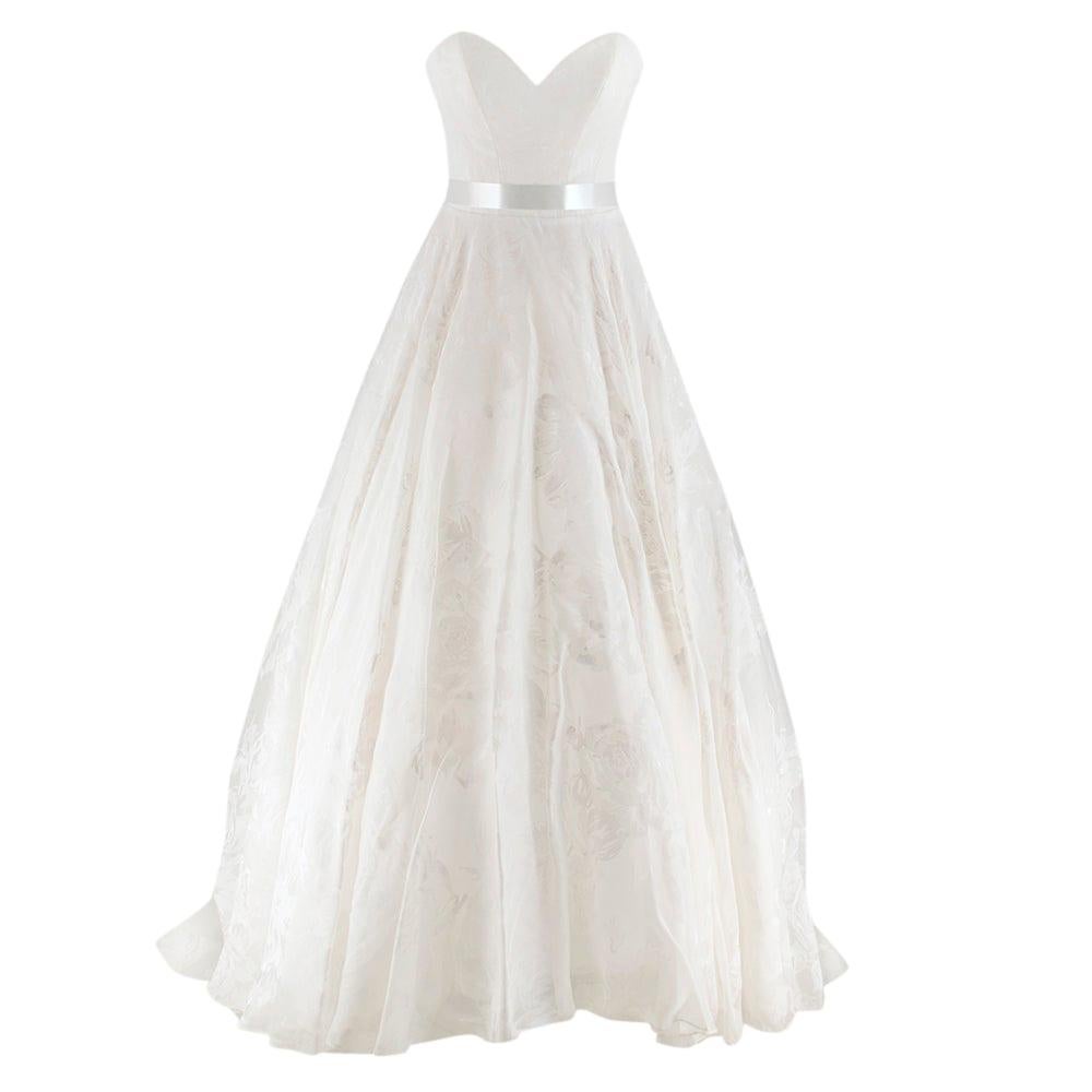 Suzanne Neville Cabianca Ivory Silk Organza Wedding Dress Size 6/8 For Sale