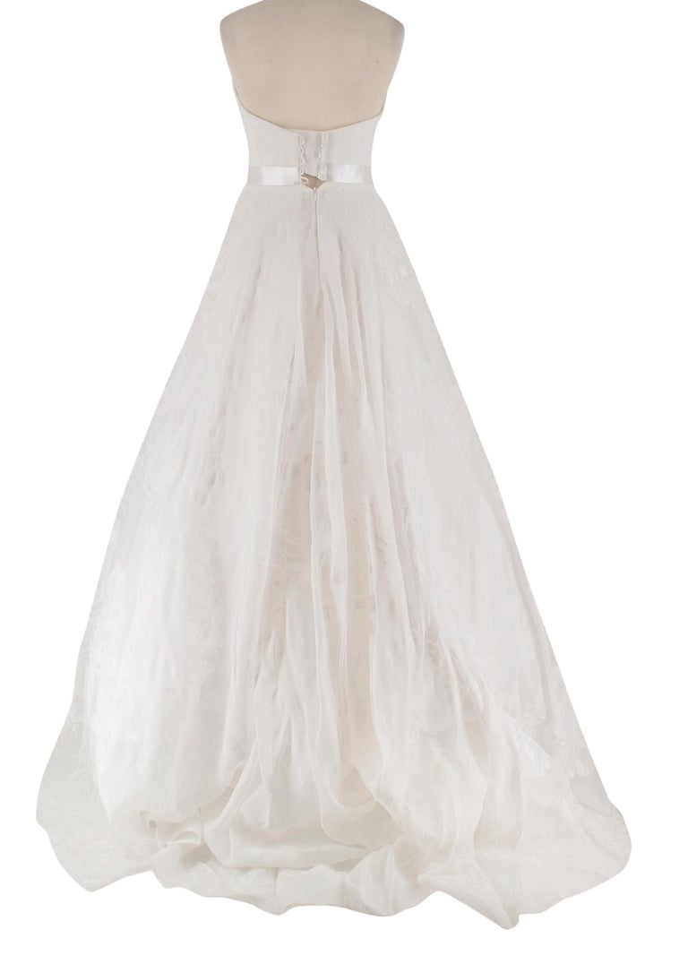 Gray Suzanne Neville Cabianca Ivory Silk Organza Wedding Dress - Size US 2-4 For Sale