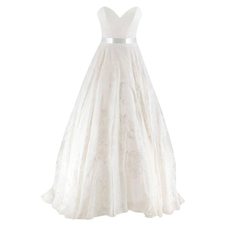 Suzanne Neville Cabianca Ivory Silk Organza Wedding Dress - Size US 2-4 For Sale