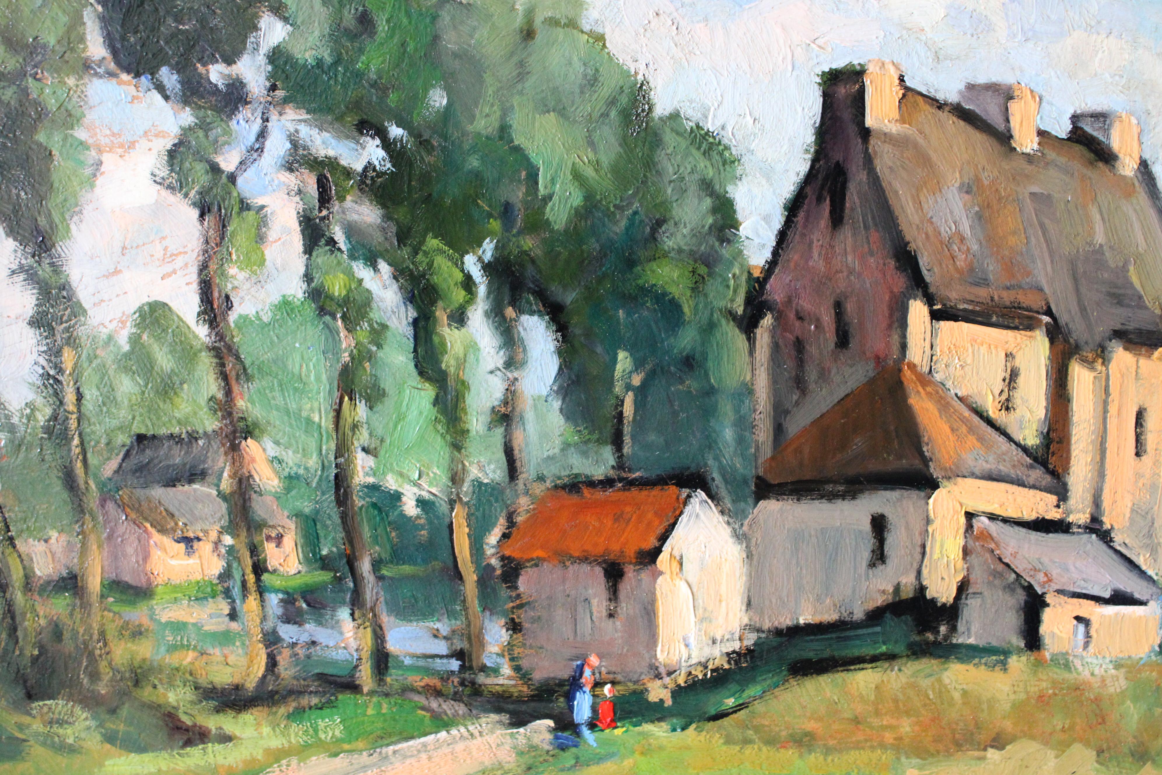 Vintage landscape painting French post impressionist oil painting on board - Painting by Suzanne Payen Binet
