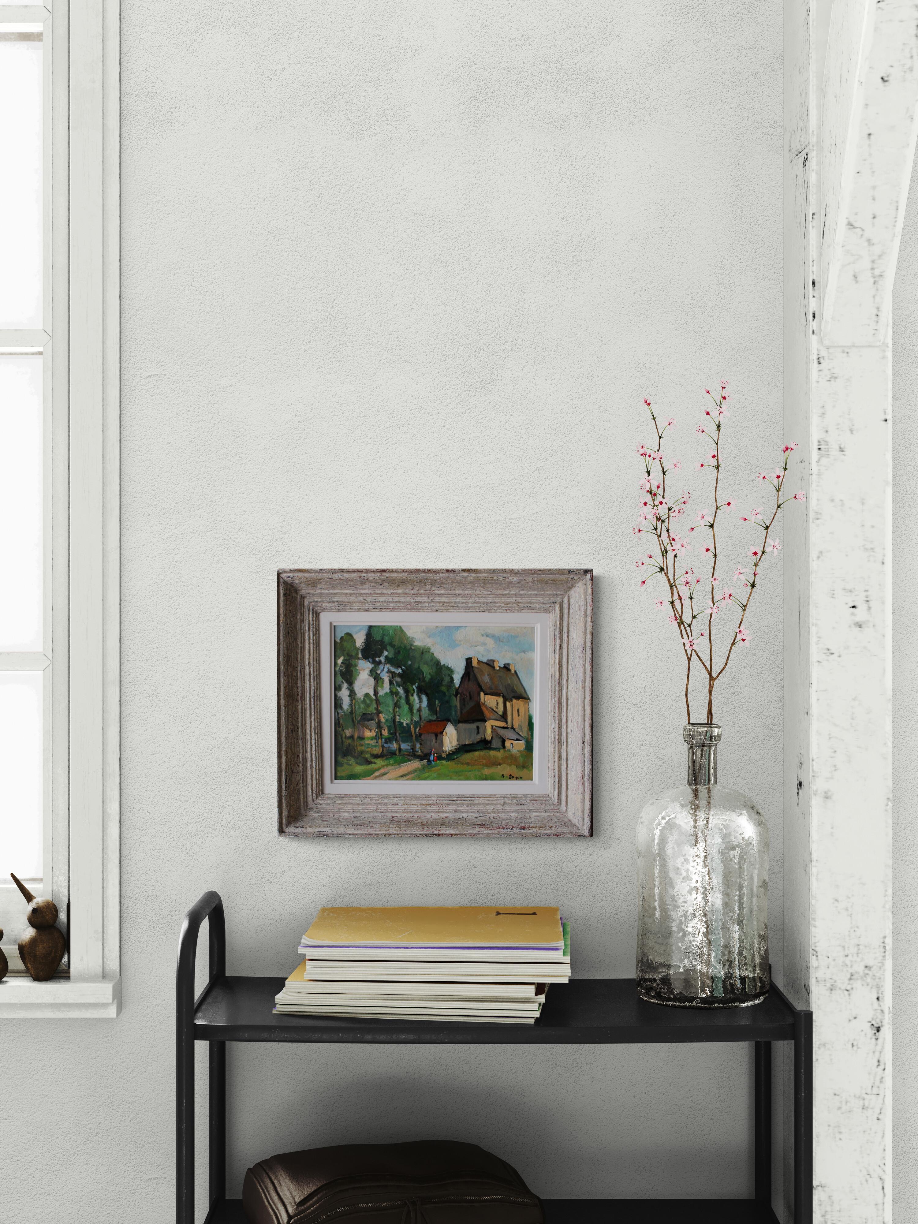 Vintage landscape painting French post impressionist oil painting on board - French School Painting by Suzanne Payen Binet
