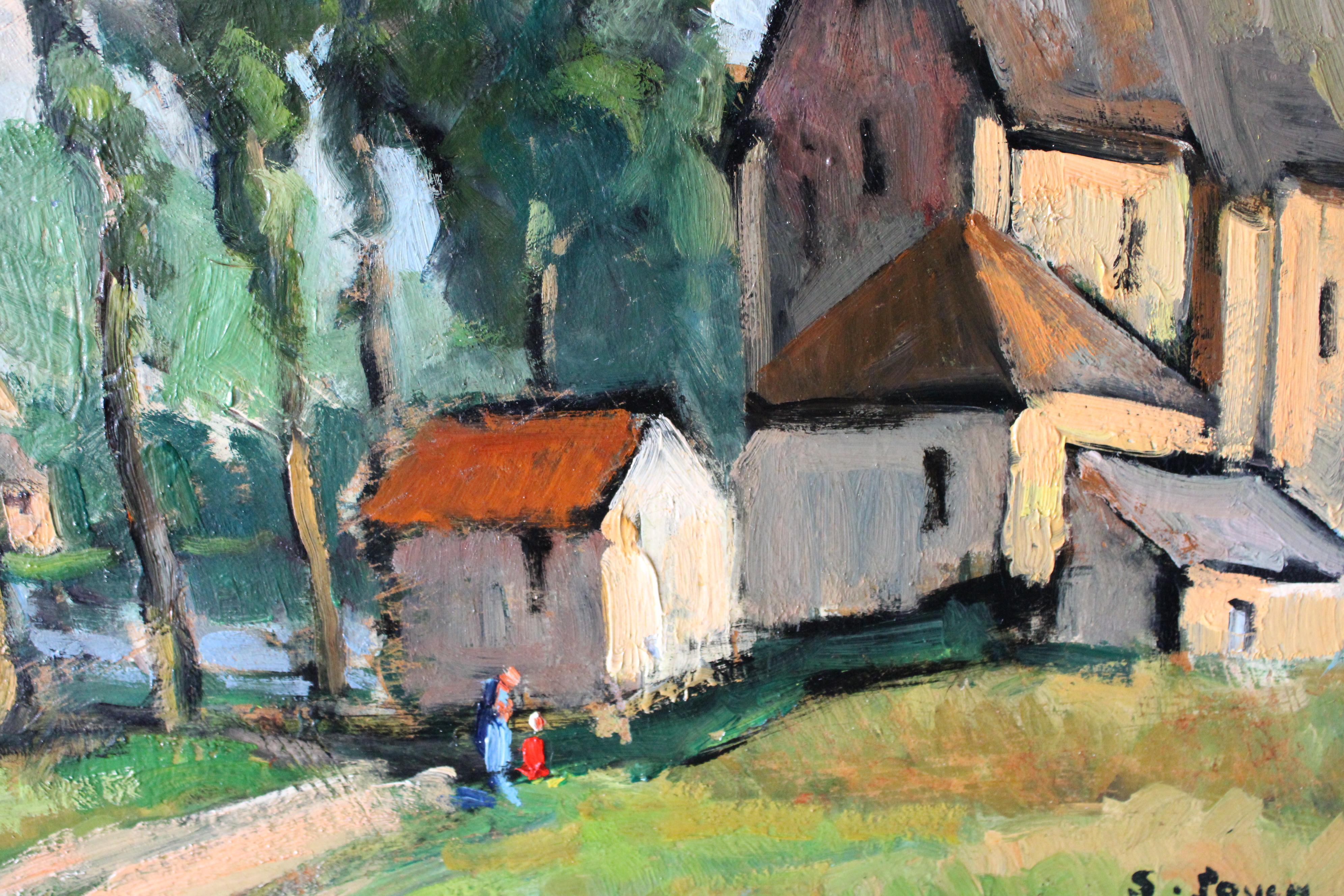 Vintage landscape painting French post impressionist oil painting on board - Gray Landscape Painting by Suzanne Payen Binet