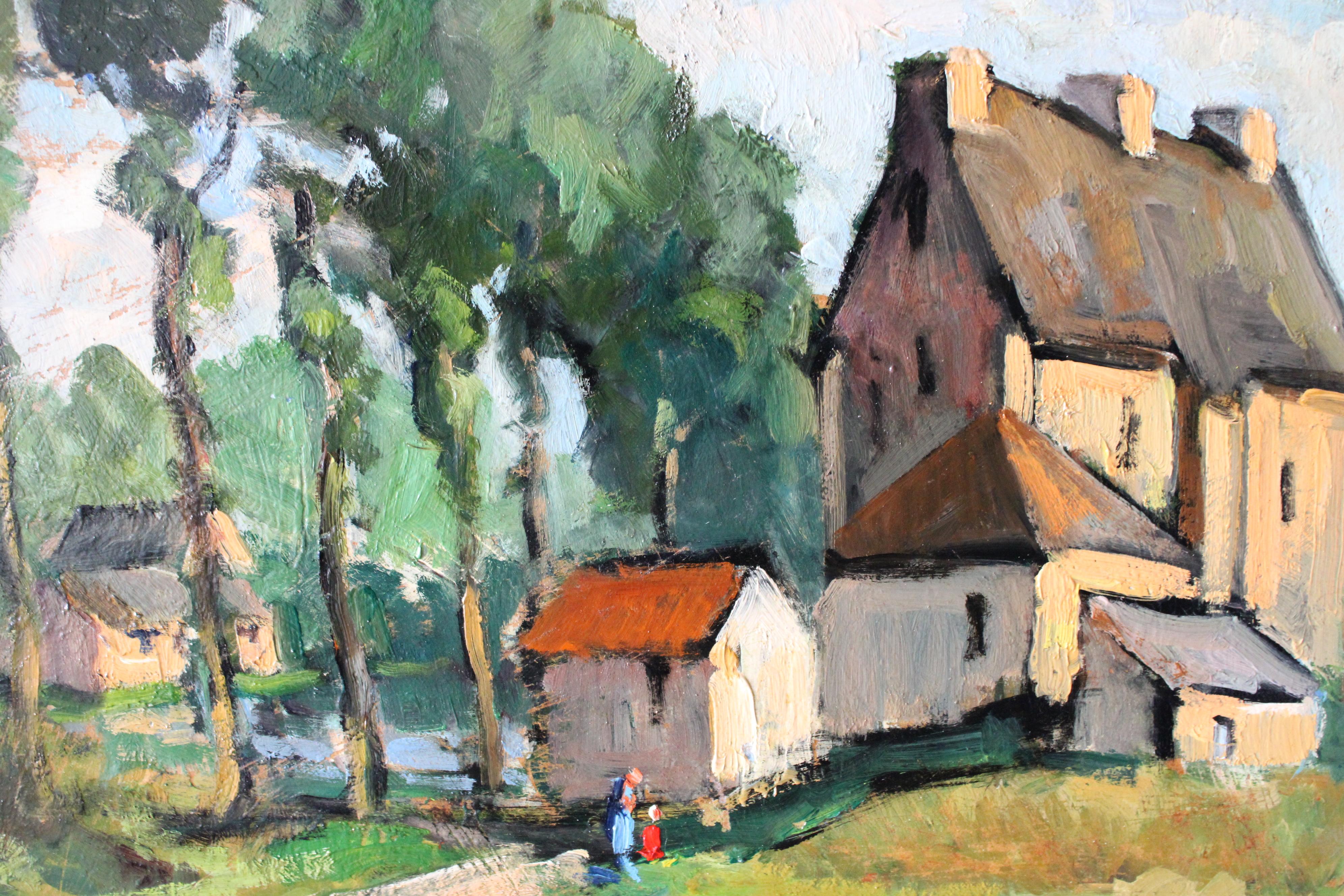 Vintage landscape painting French post impressionist oil painting on board For Sale 1