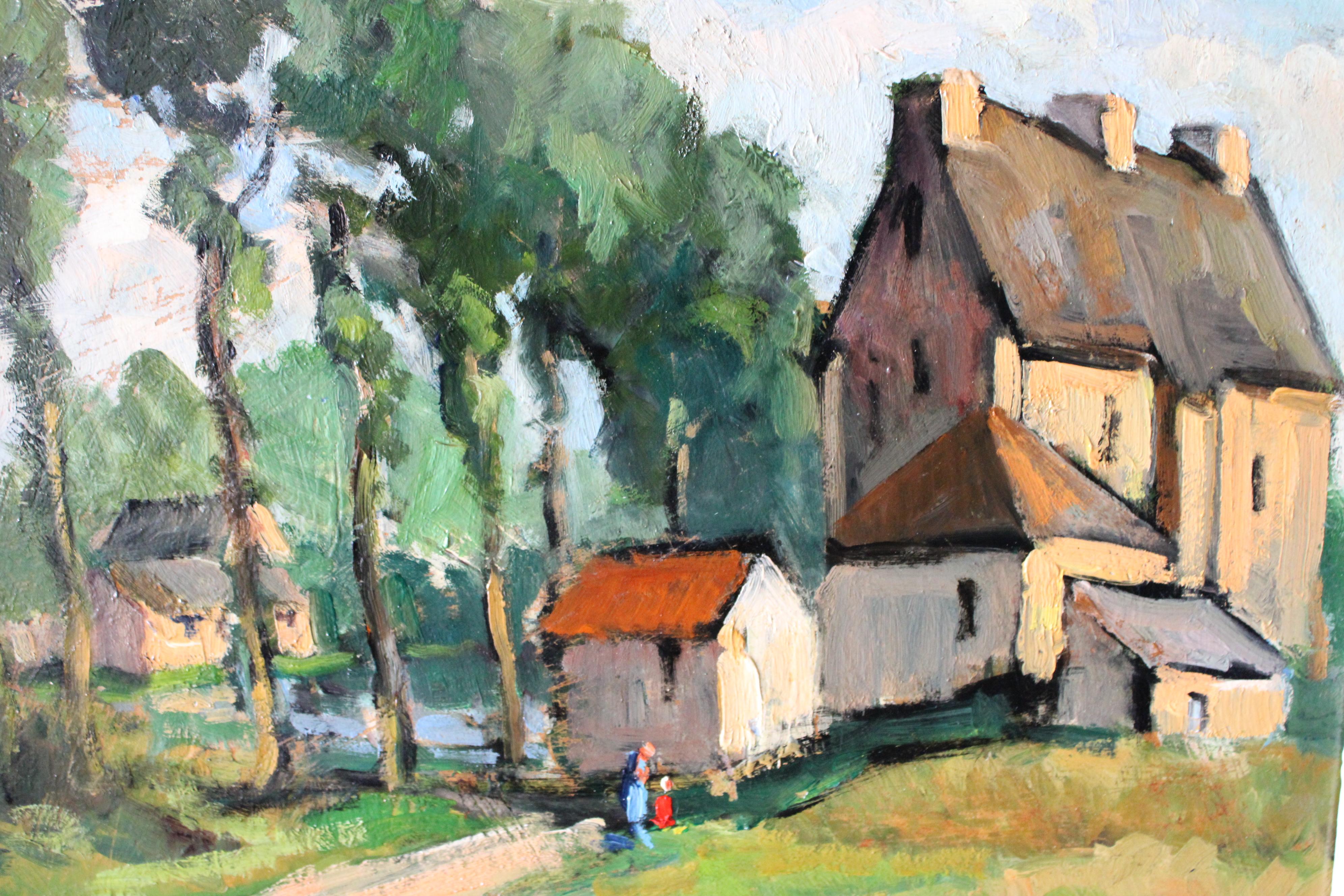 Vintage landscape painting French post impressionist oil painting on board For Sale 2