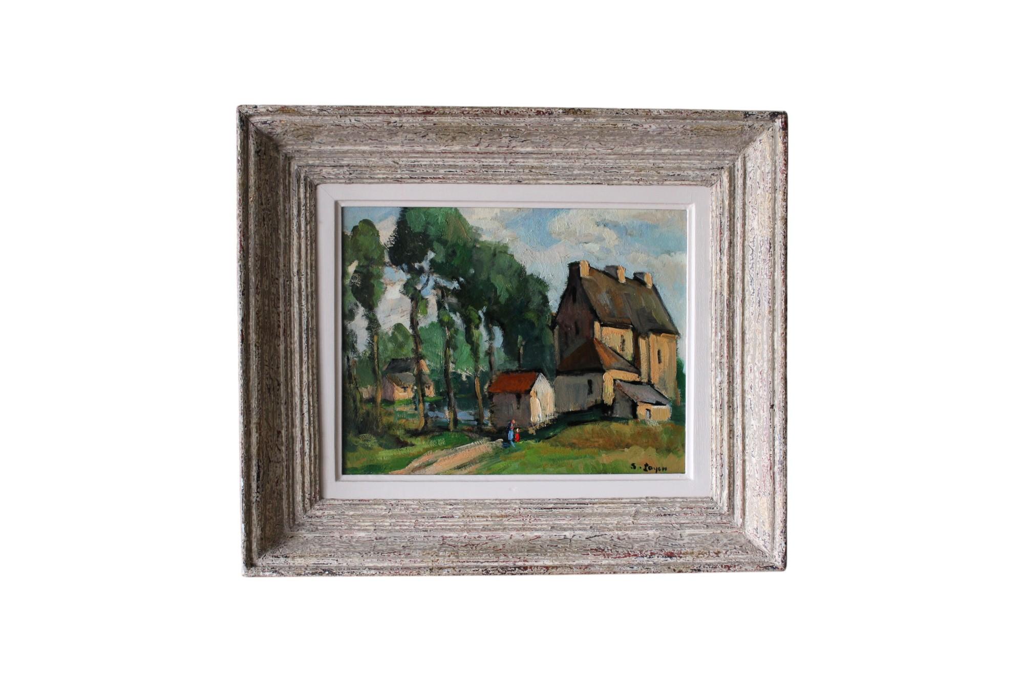 Paesaggio d'epoca dipinto a olio su tavola in stile post impressionista francese