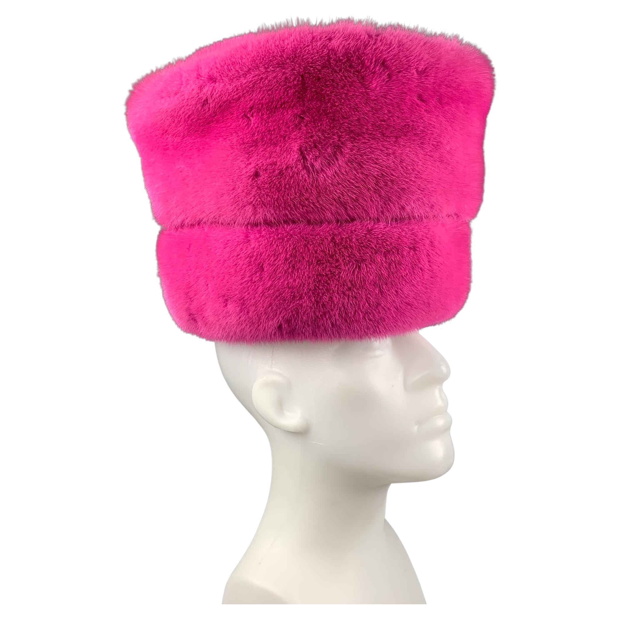 SUZANNE Pink Textured Mink Fur Couture Millinery Hat
