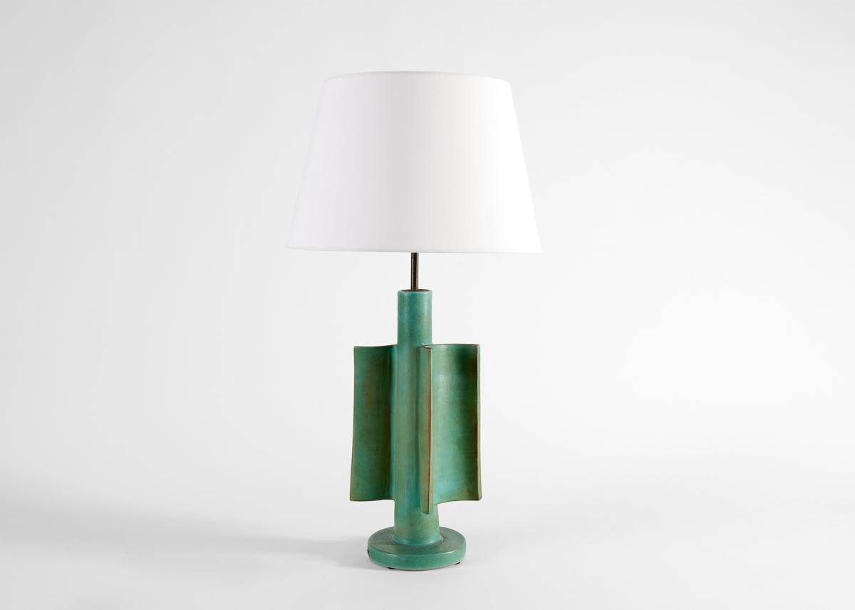 Suzanne Ramié, Lámpara de cerámica esmaltada verde, Francia, circa 1965 Moderno de mediados de siglo en venta