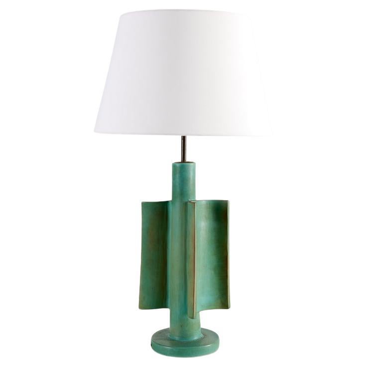 Suzanne Ramié, Lámpara de cerámica esmaltada verde, Francia, circa 1965 en venta