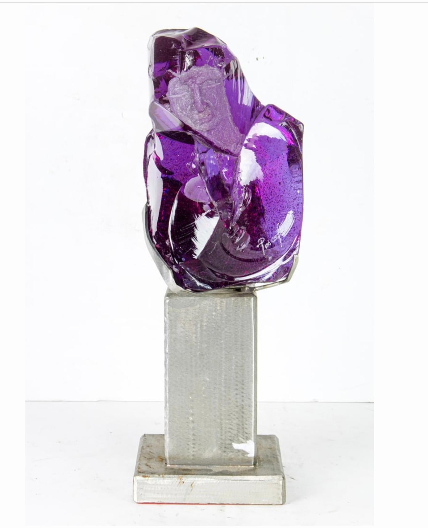 Suzanne Regan Pascal Skulptur aus geschnitztem Schlackenglas auf Stahlsockel im Angebot 12