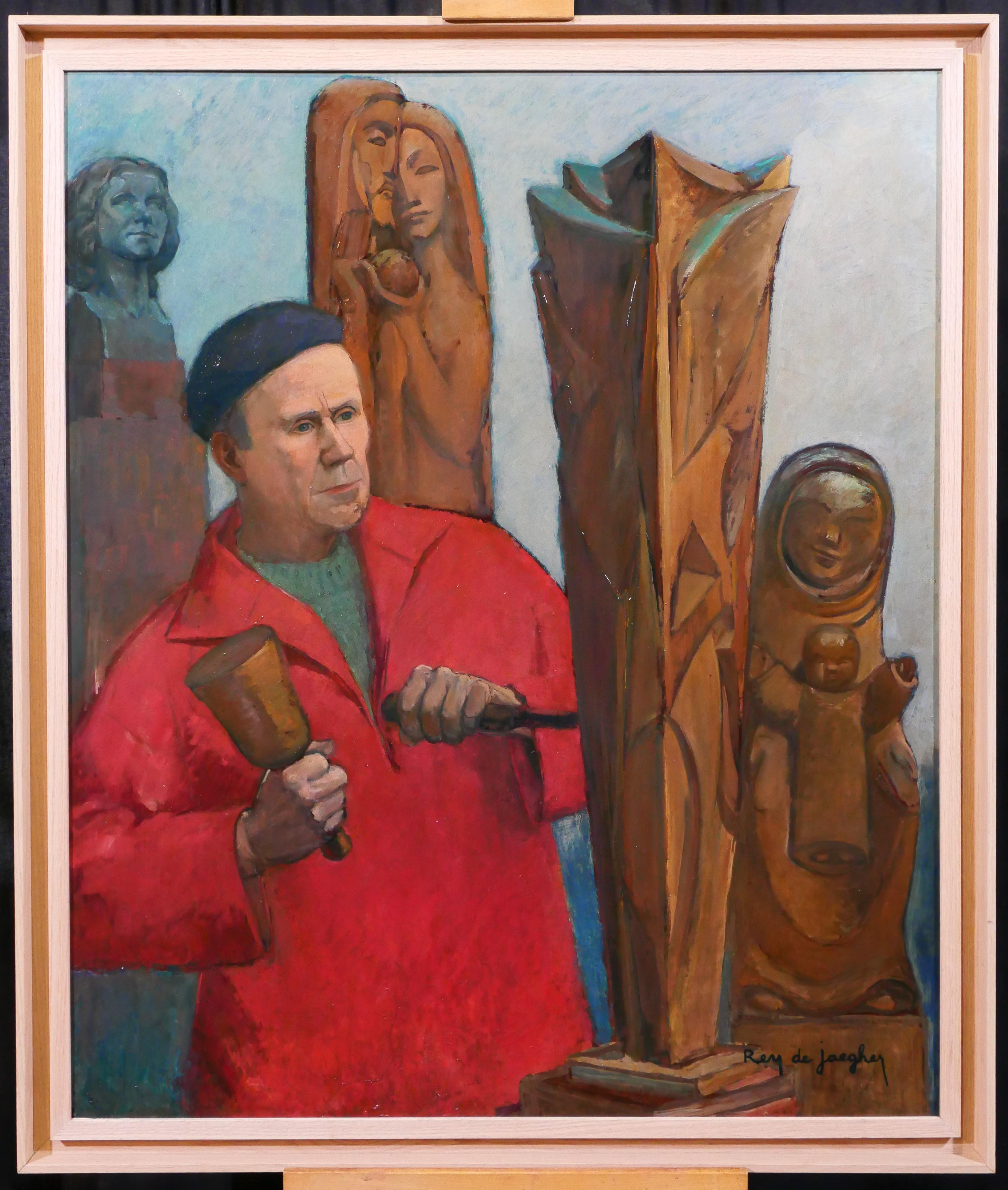 Portrait of the sculptor Henri-Paul Rey (1904-1981) - Painting by Suzanne Rey de Jaegher