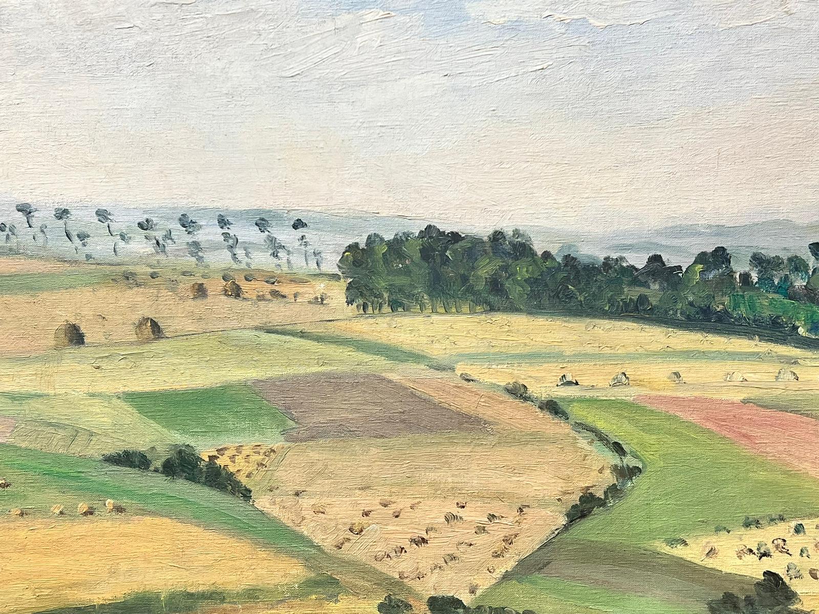 1930's French Impressionist Signiert Öl Ernte Felder Heuballen Landschaft  (Impressionismus), Painting, von Suzanne Roche