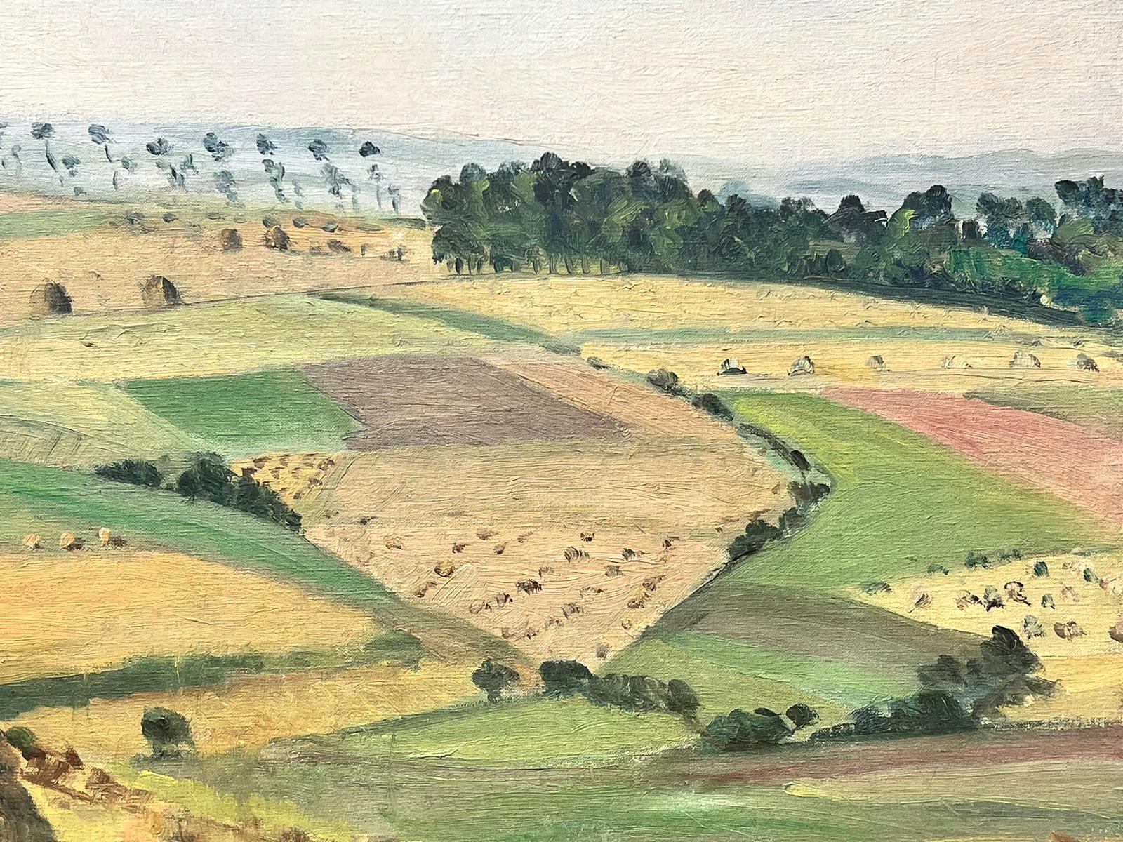 1930's French Impressionist Signiert Öl Ernte Felder Heuballen Landschaft  im Angebot 2