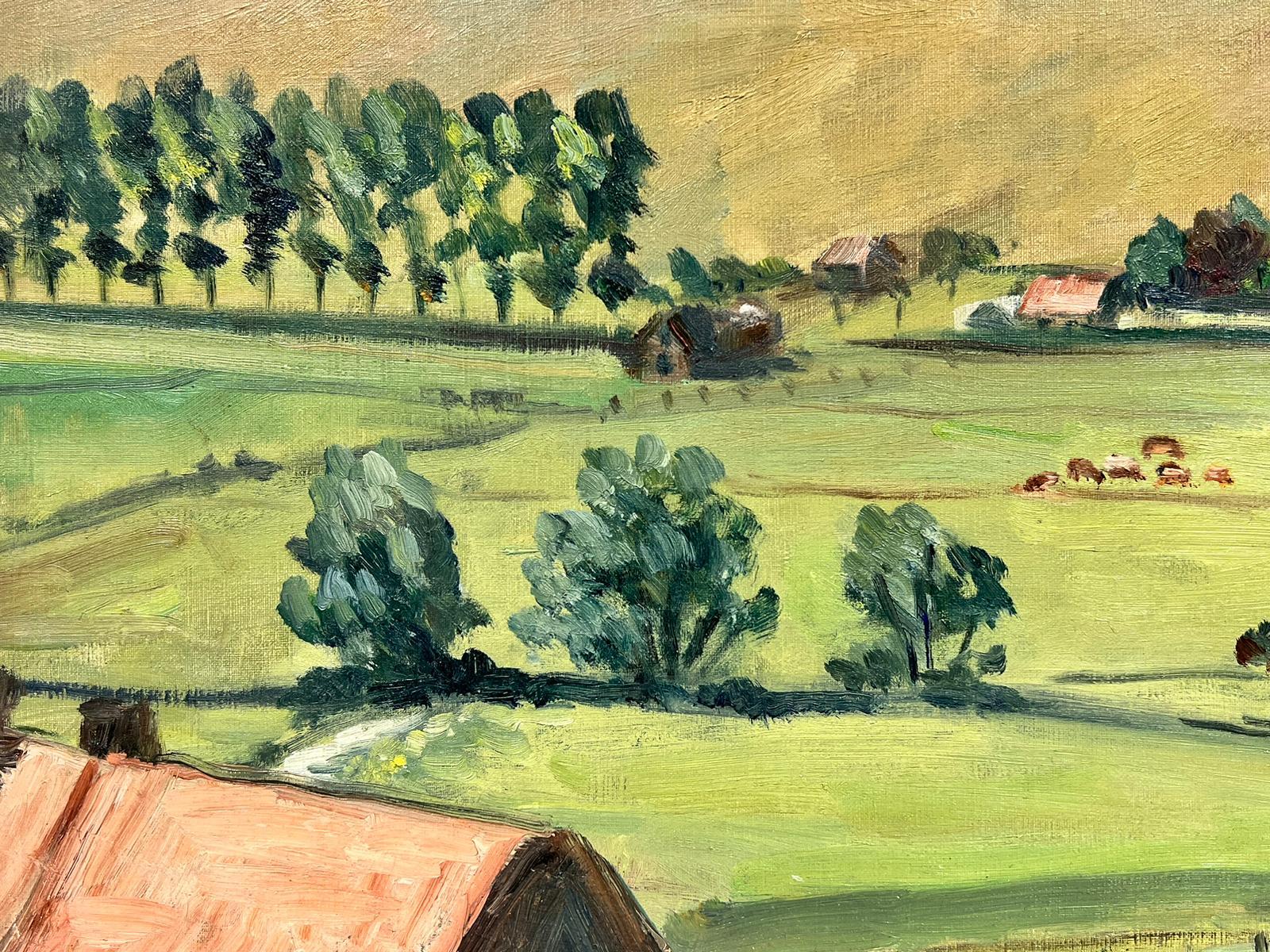 Französische signierte Öl- Tranquil-Landschaftslandschaft, Tier in Pasture, grün, Französisch, 1930er Jahre (Impressionismus), Painting, von Suzanne Roche