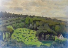 French Paris Street Scene Cityscape Seine River Utrillo like poignant war 1940