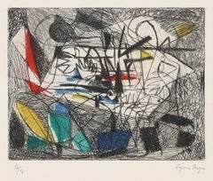 Les Quatre Mains, Abstract Expressionist Color Etching by Suzanne Roger