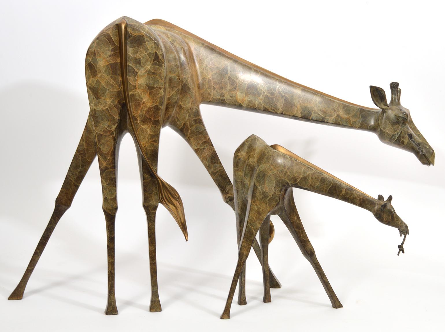Mid-Century Modern Suzanne Sable Large Bronze Giraffes 'Lunch Time' Sculpture #7/24