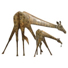 Vintage Suzanne Sable Large Bronze Giraffes 'Lunch Time' Sculpture #7/24
