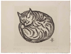 Cat - Etching by Suzanne Tourte - Mid-20th Century