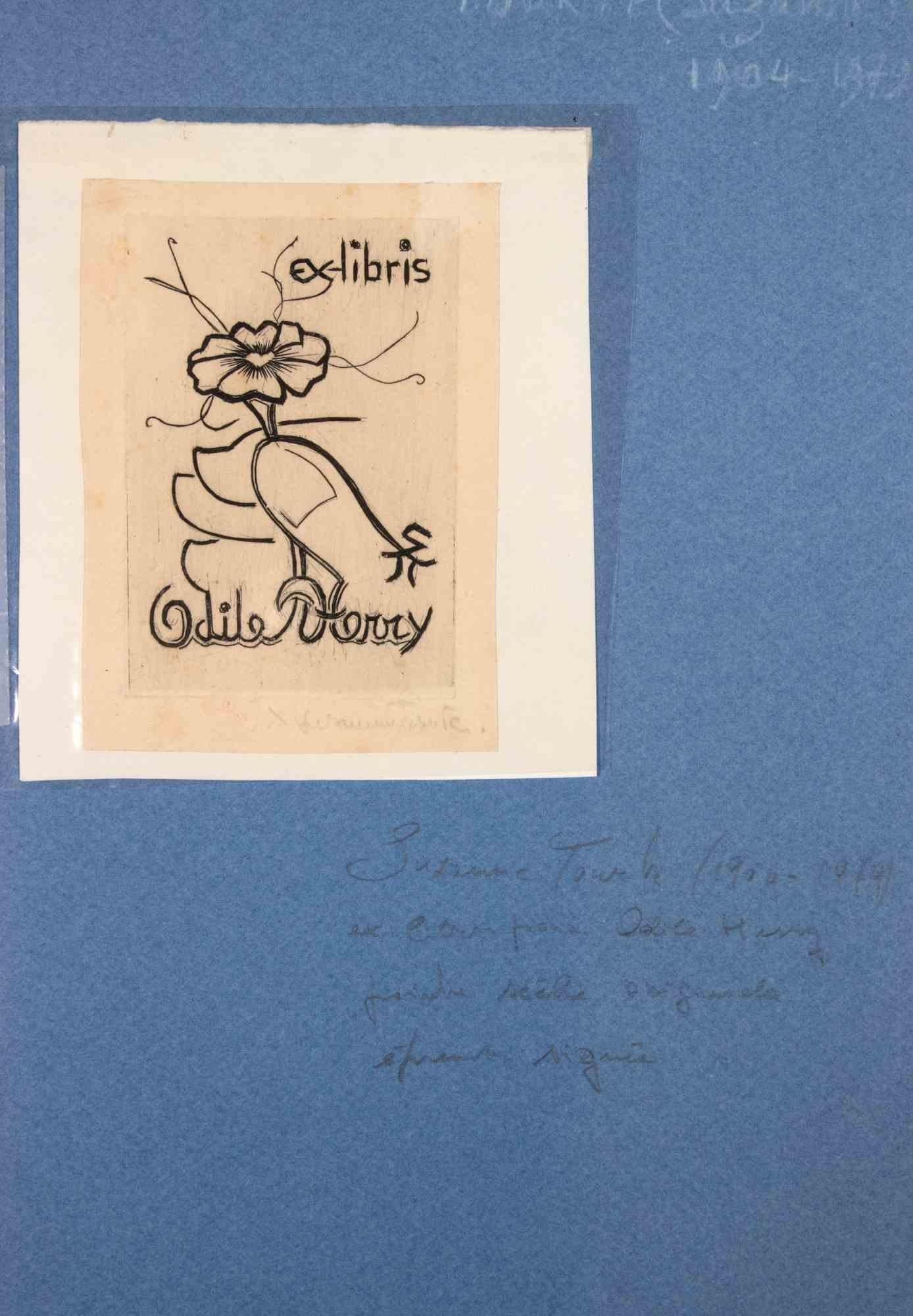 Ex Libris Odile Herry – Radierung von Suzanne Tourte – 1930 im Angebot 1