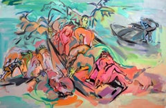 LOST IN THE HARBOR Large gestural abstract painting