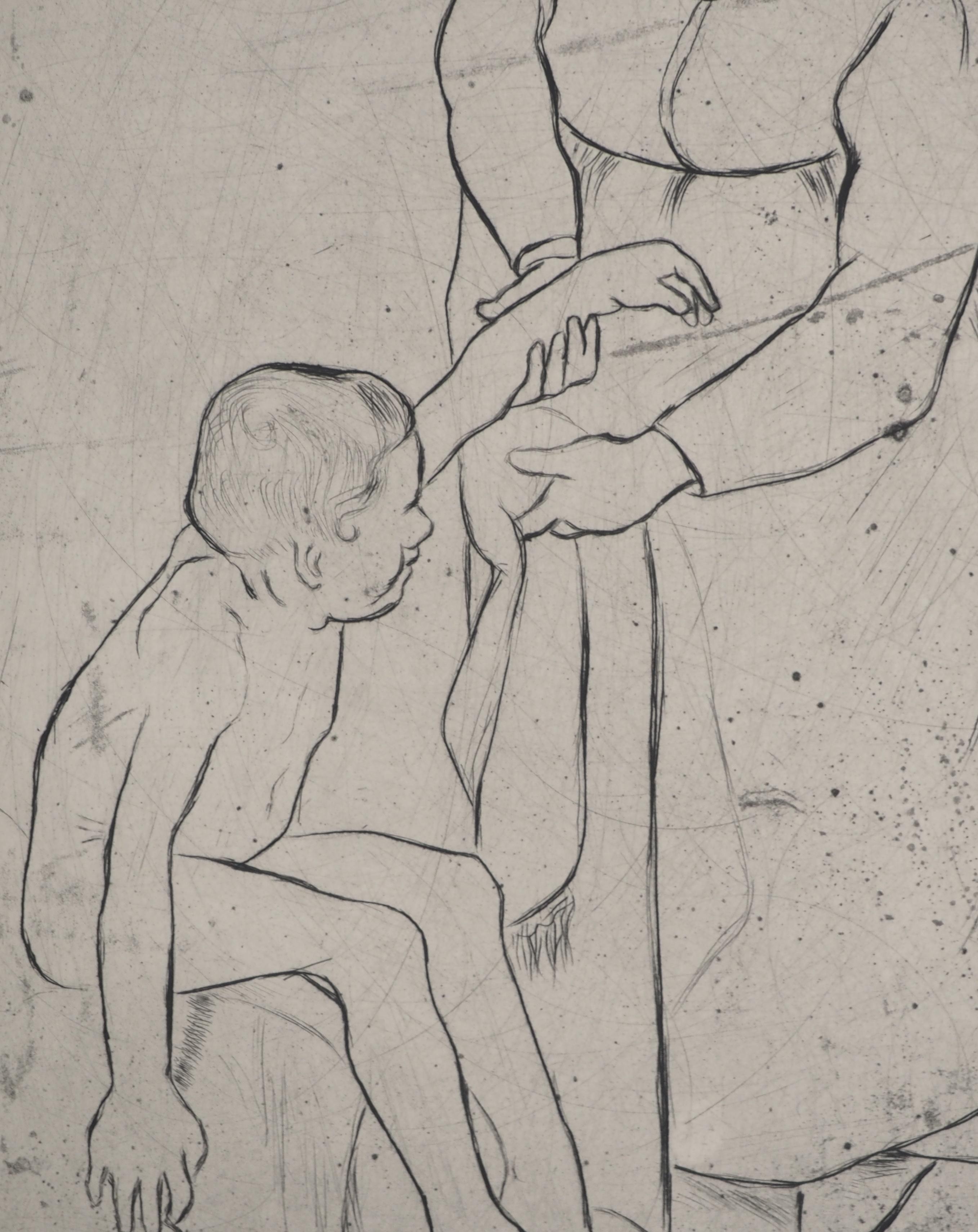 Großmutter und kleiner Junge - Original-Radierung signiert (Petrides #E18) im Angebot 1