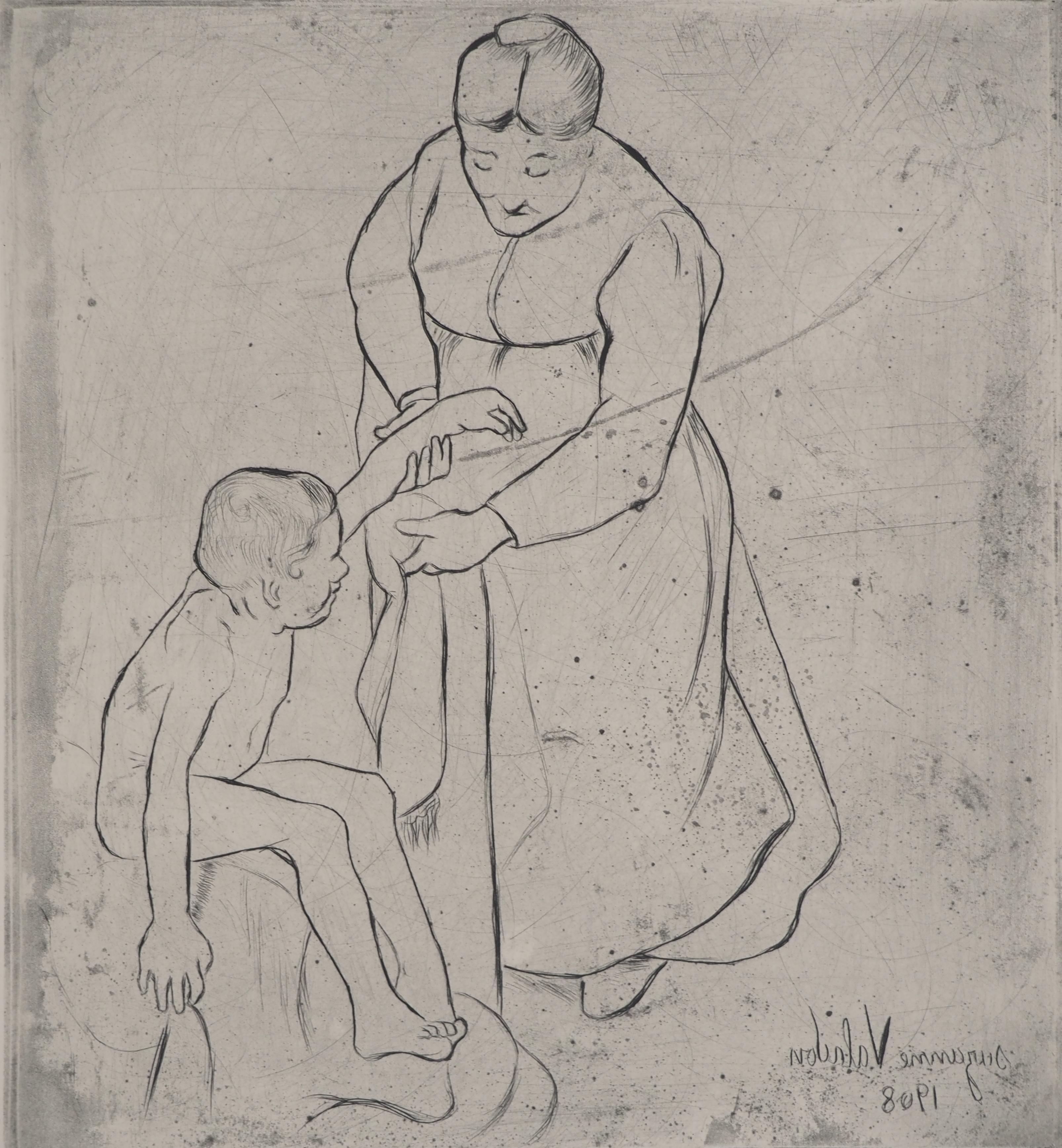 Suzanne Valadon Nude Print – Großmutter und kleiner Junge - Original-Radierung signiert (Petrides #E18)