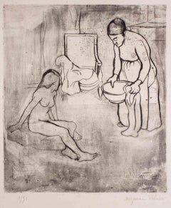 Grandmère et Louise Nue Assise à Terre-Etching by Suzanne Valadon-1932