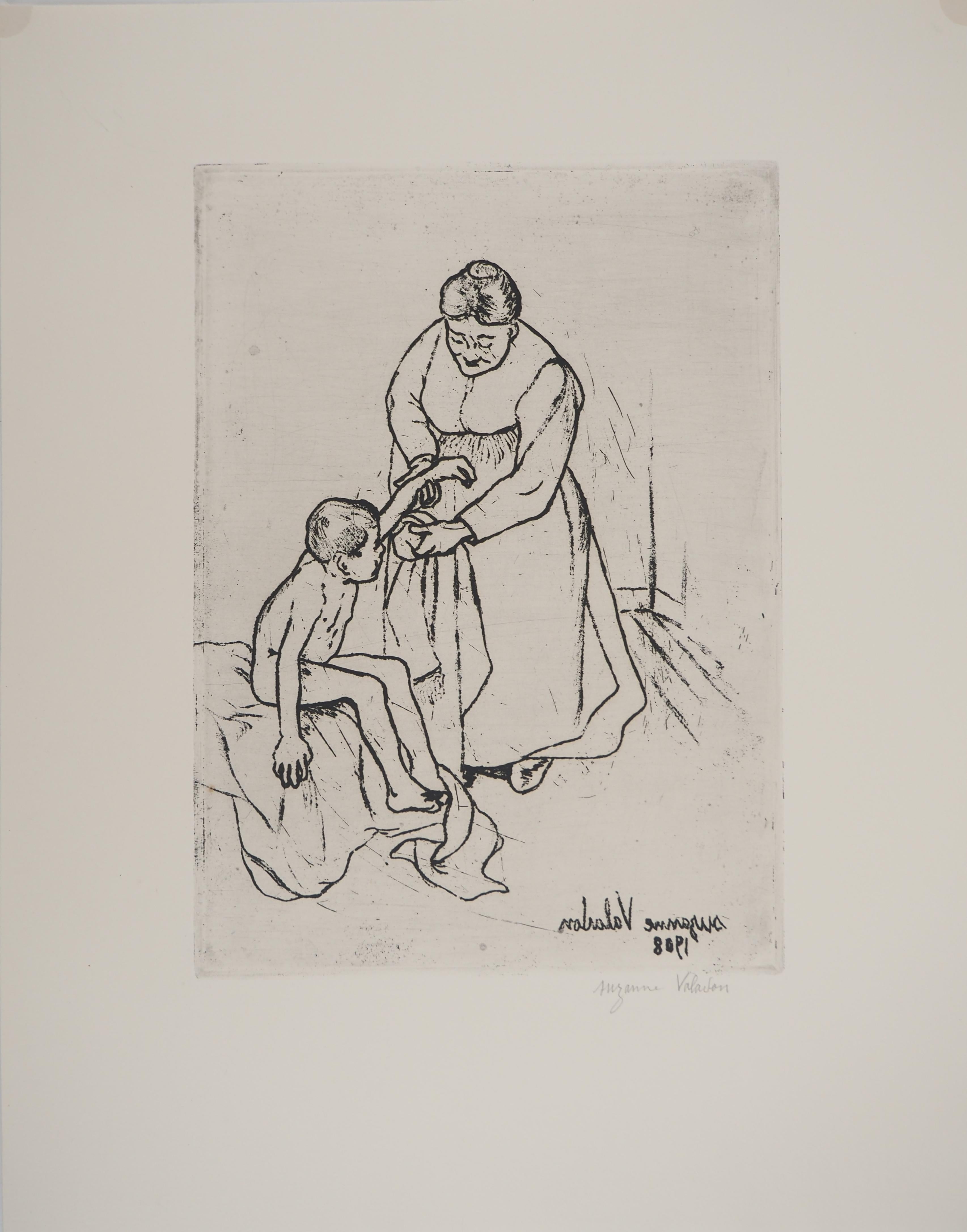 Nude Print de Suzanne Valadon - Abuela y Child - Grabado original firmado (Petrides #E14)