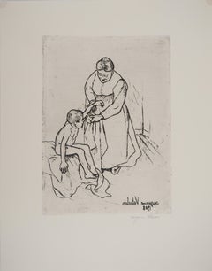 Abuela y Child - Grabado original firmado (Petrides #E14)