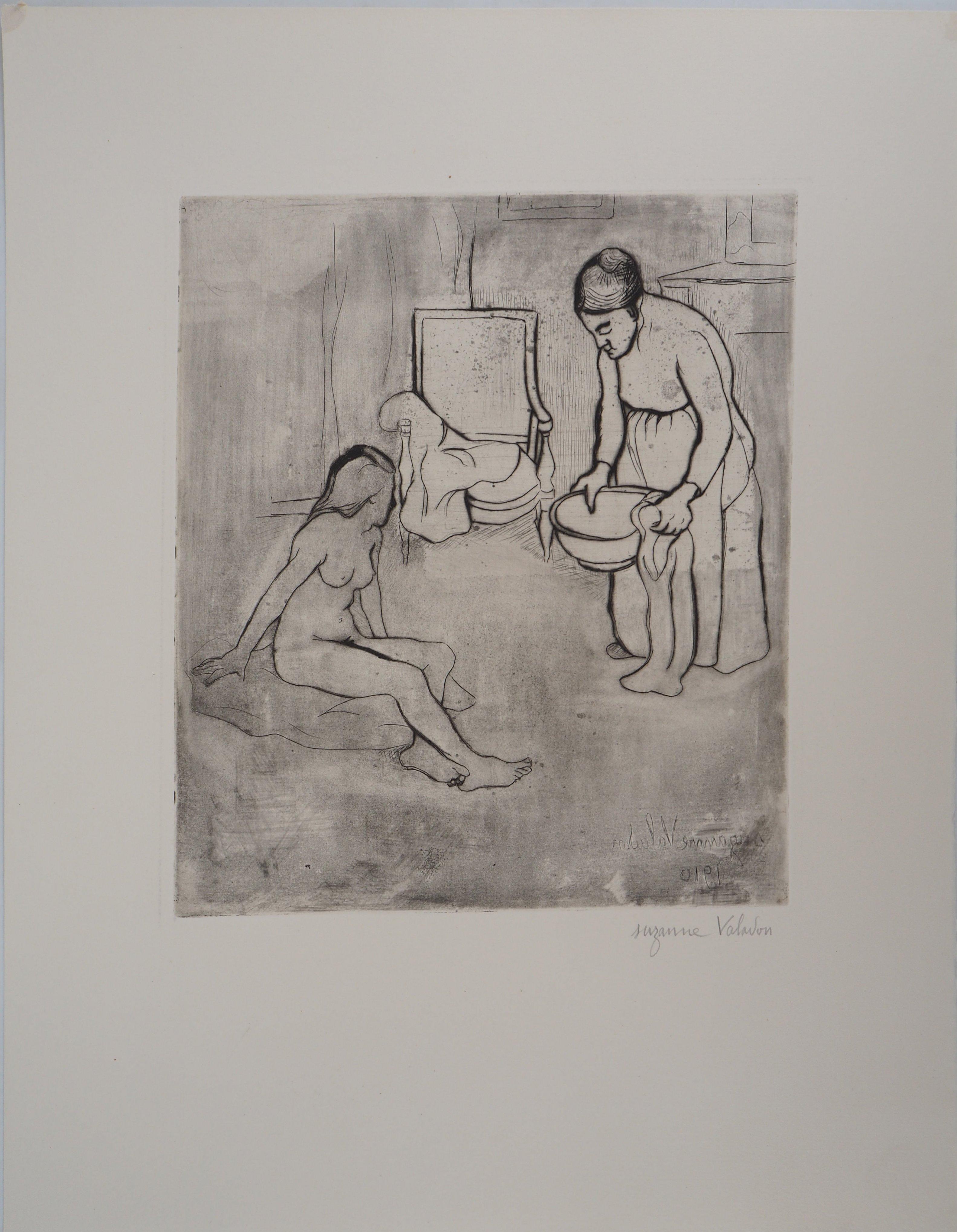Grandmother and Nude Louise - Original handsigned etching  - Print by Suzanne Valadon