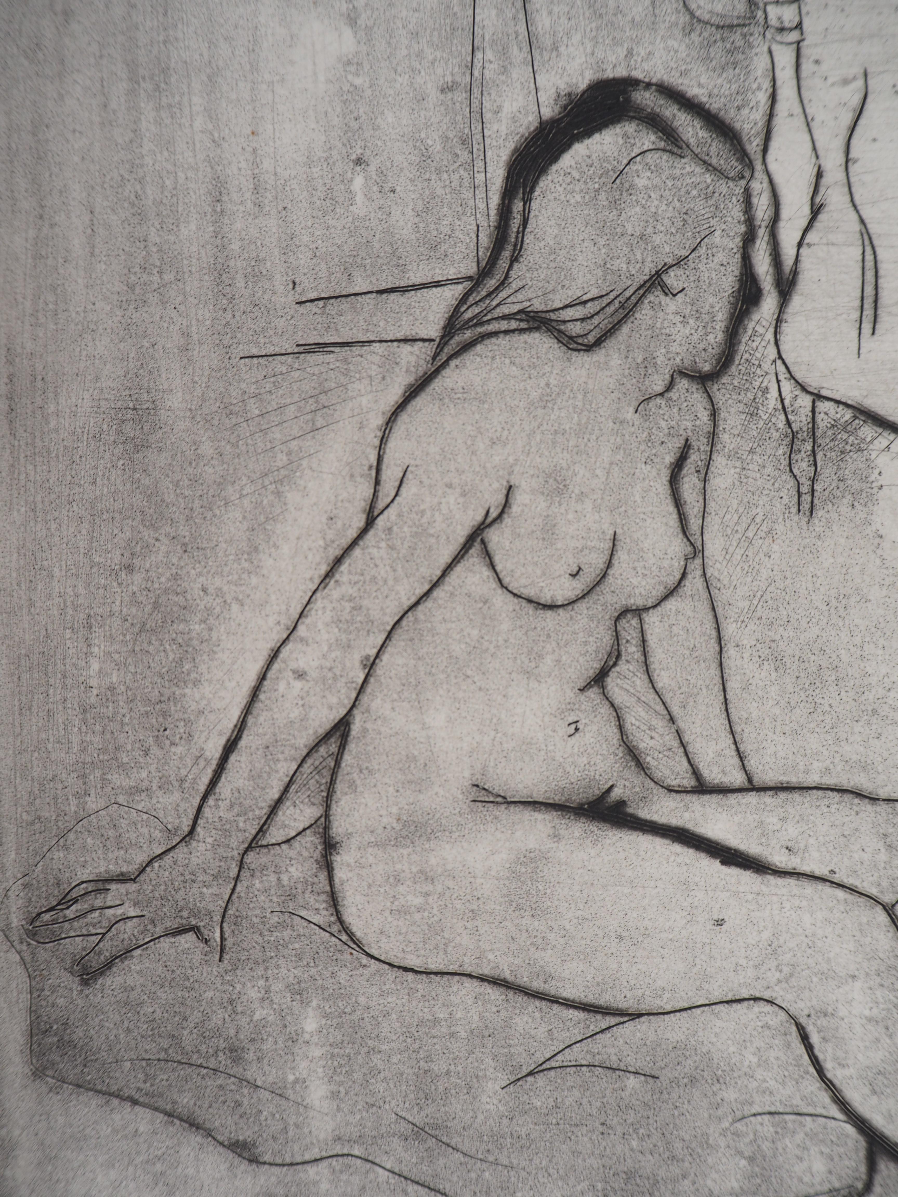 Grandmother and Nude Louise - Original handsigned etching  - Modern Print by Suzanne Valadon