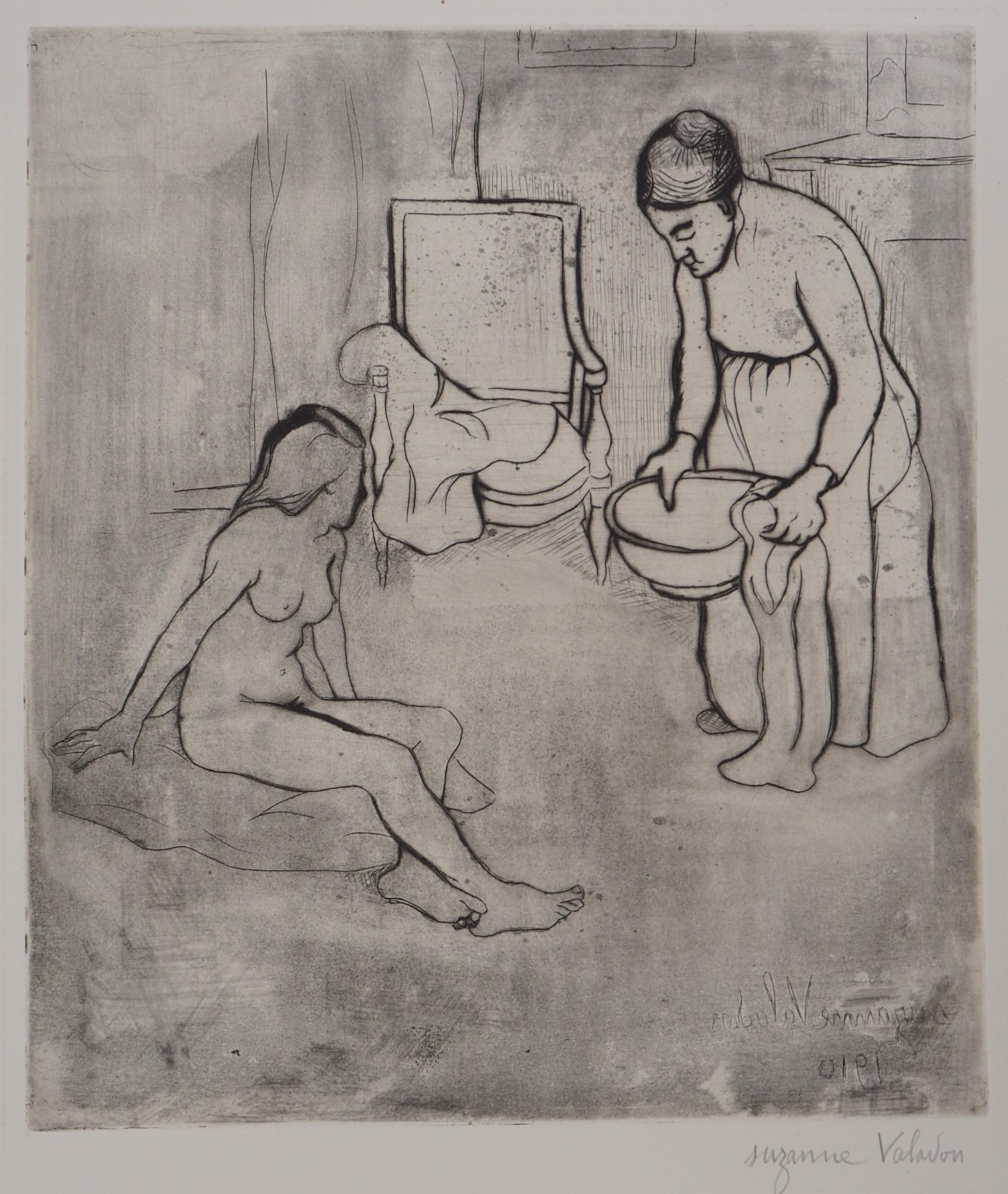 Suzanne Valadon Nude Print - Grandmother and Nude Louise - Original handsigned etching 