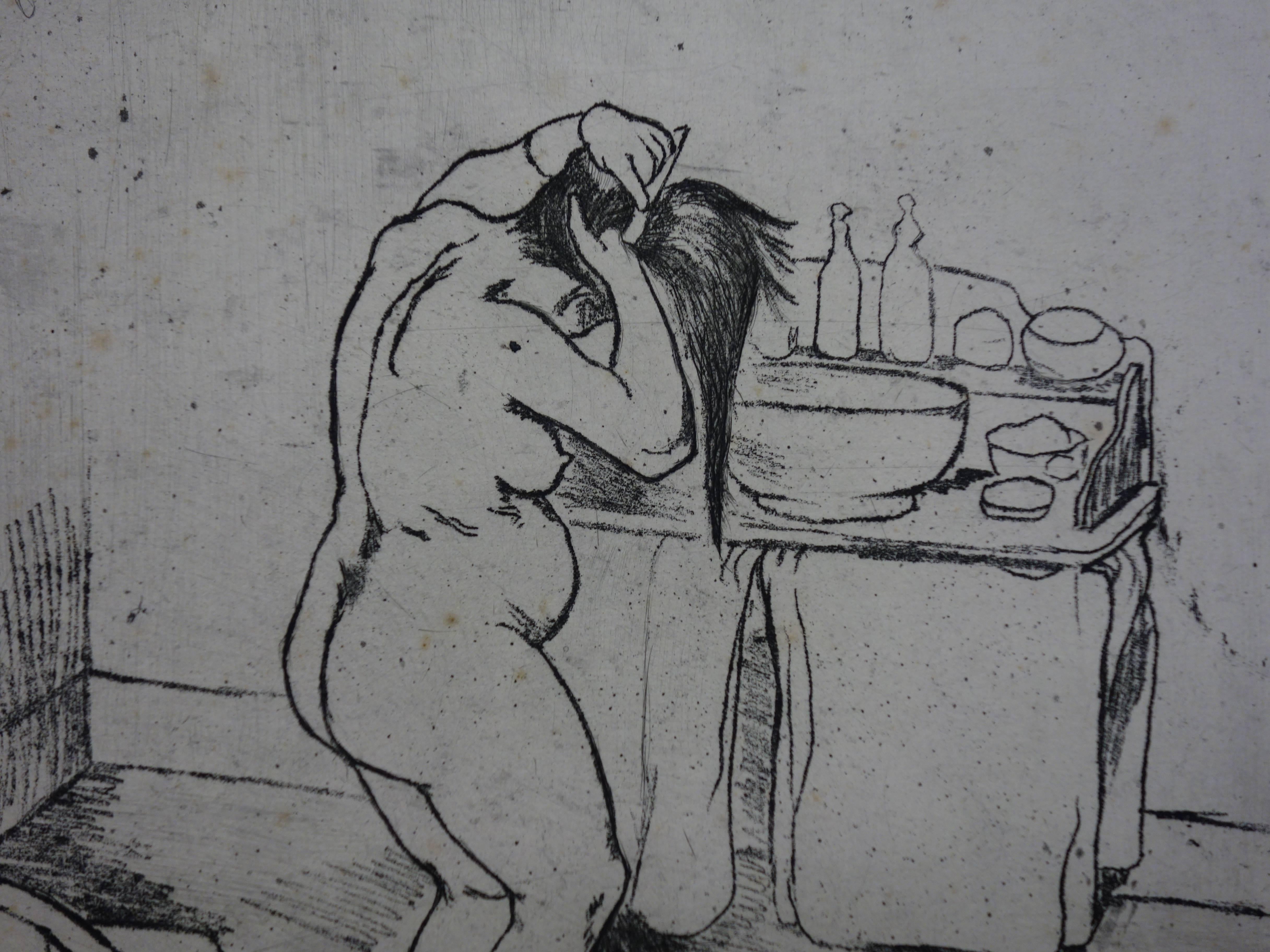 La toilette - Original signed etching - 1932 - Modern Print by Suzanne Valadon