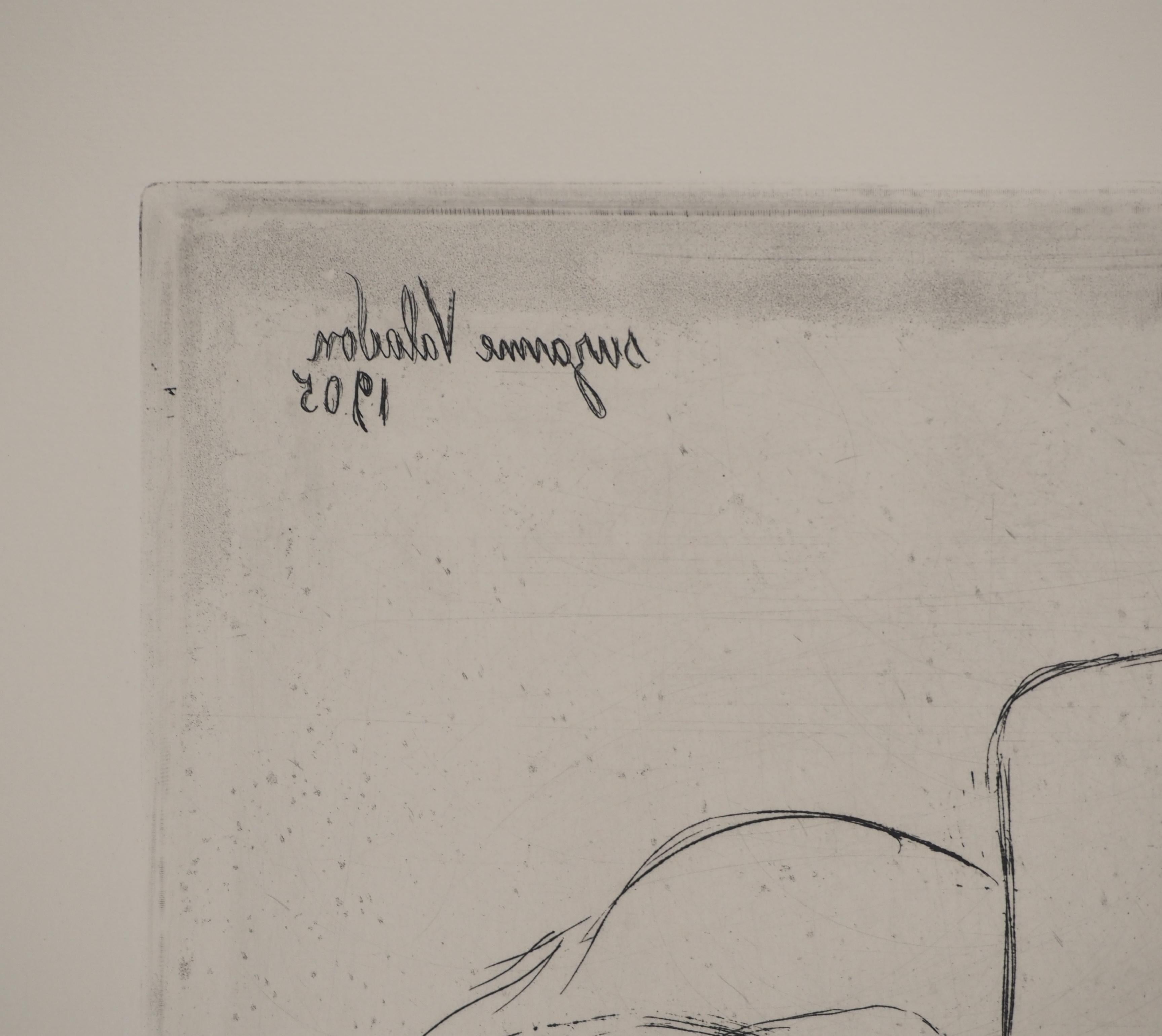 Lying Naked Woman - Original Etching Signed (Petrides #E11) For Sale 3