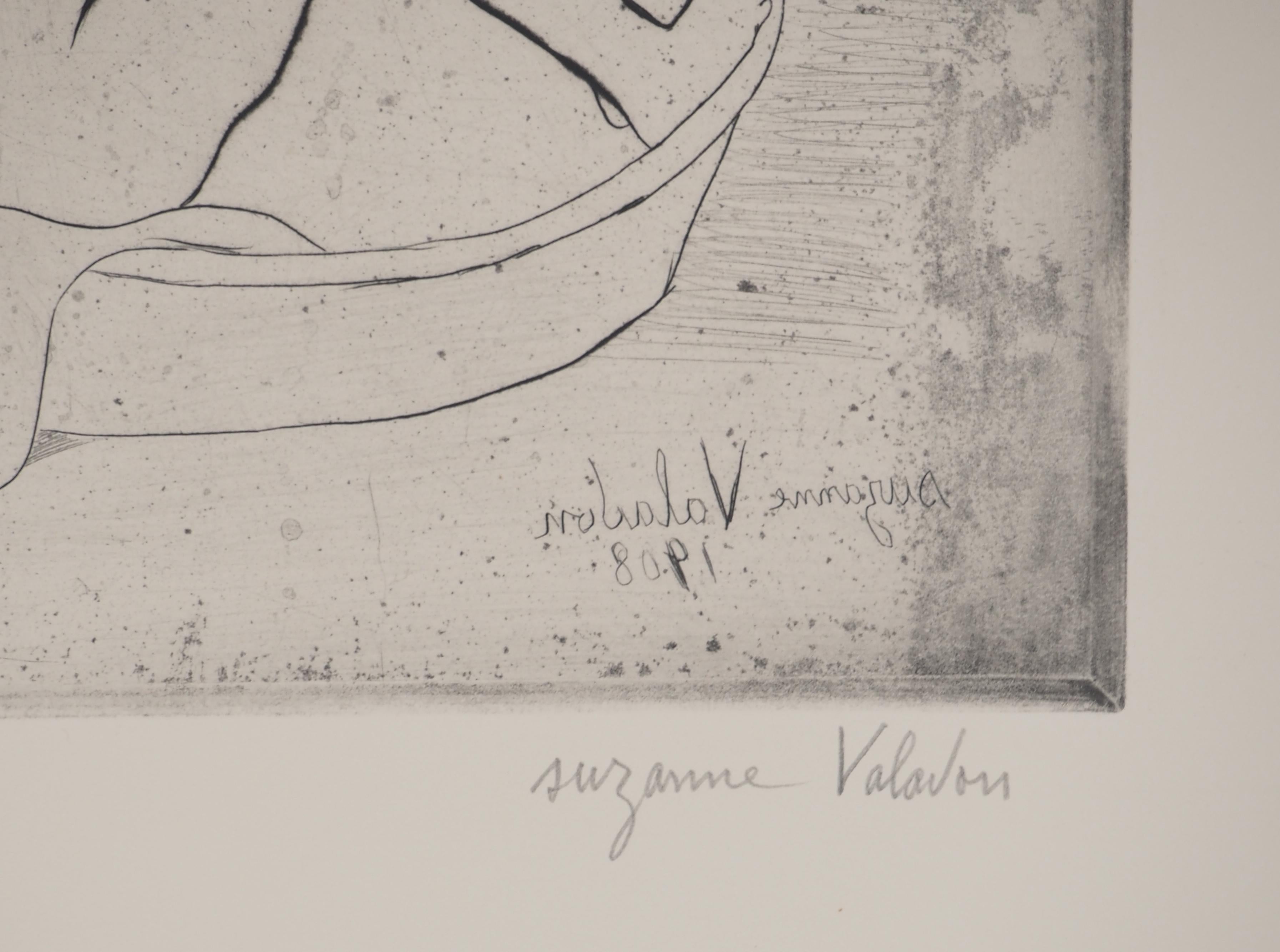Maria in der Badewanne, die sich selbst abschwämmt - signierte Original-Radierung (Petrides #E13) – Print von Suzanne Valadon