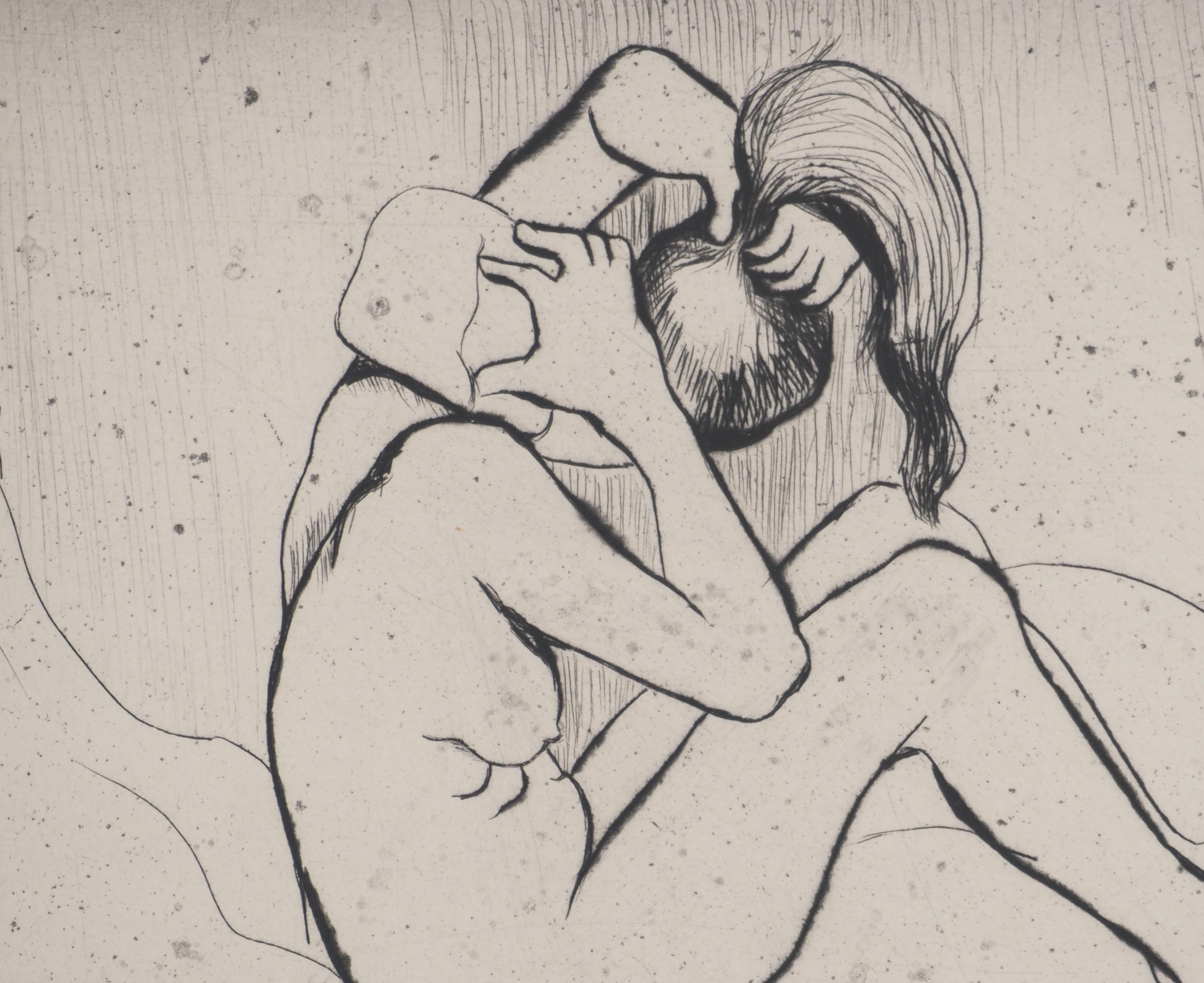 Maria in der Badewanne, die sich selbst abschwämmt - signierte Original-Radierung (Petrides #E13) im Angebot 1