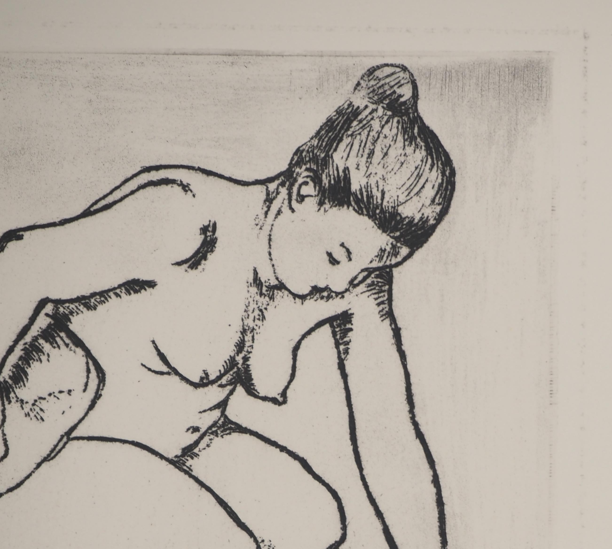 Naked Woman in the Bath -  Original Etching Signed (Petrides #E2) For Sale 1