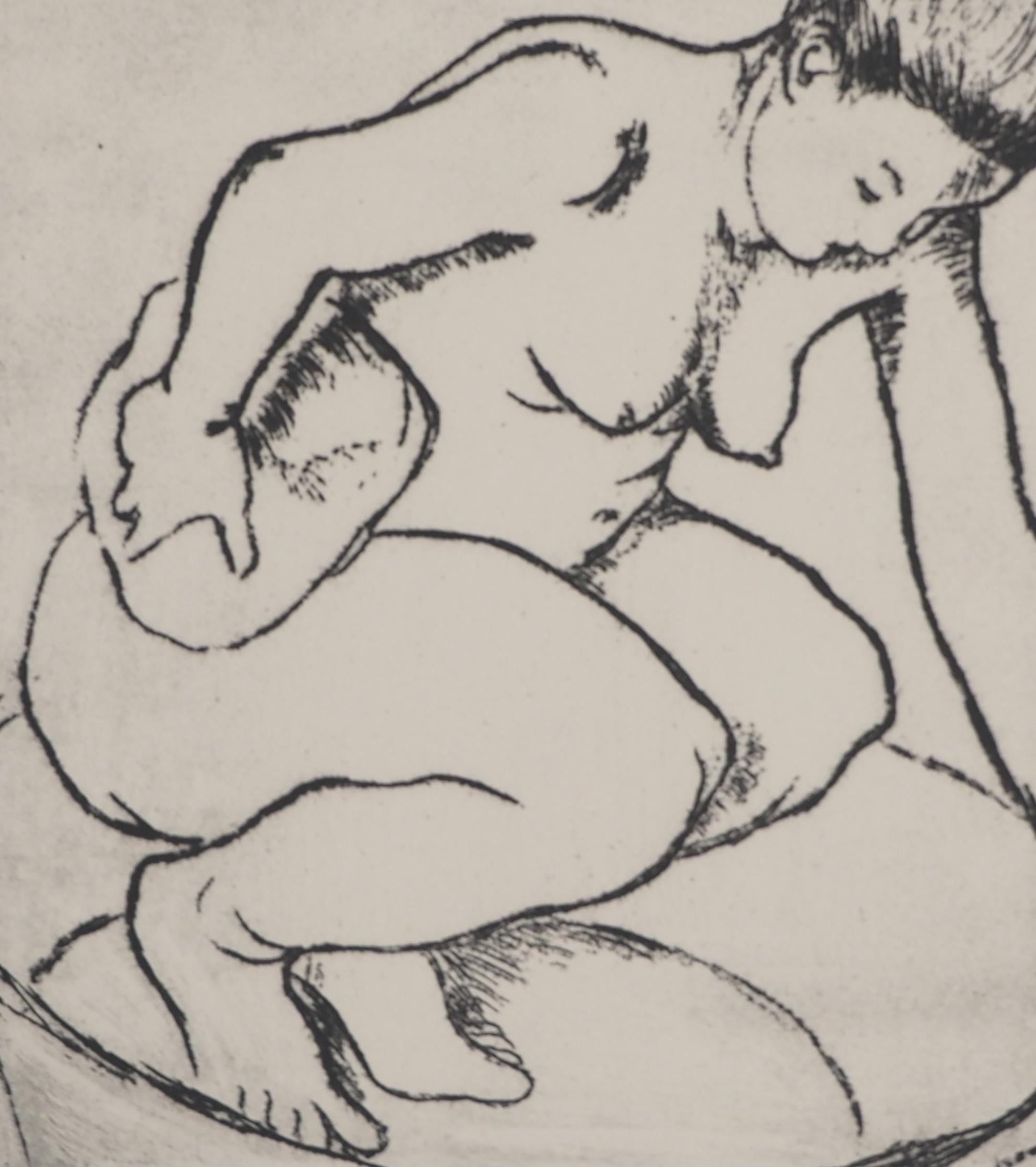 Naked Woman in the Bath -  Original Etching Signed (Petrides #E2) For Sale 2