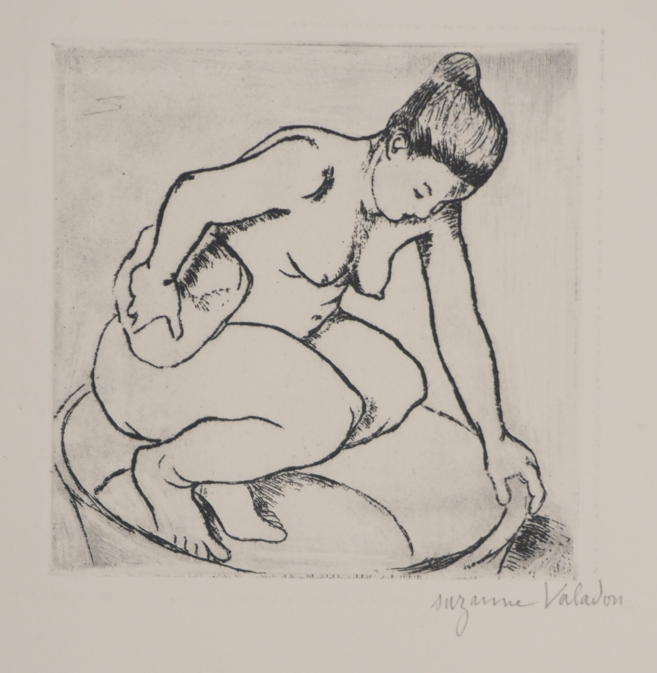 Suzanne Valadon Nude Print - Naked Woman in the Bath -  Original Etching Signed (Petrides #E2)