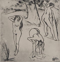 Naked Women Under the Trees -  Original Etching Signed (Petrides #E9)