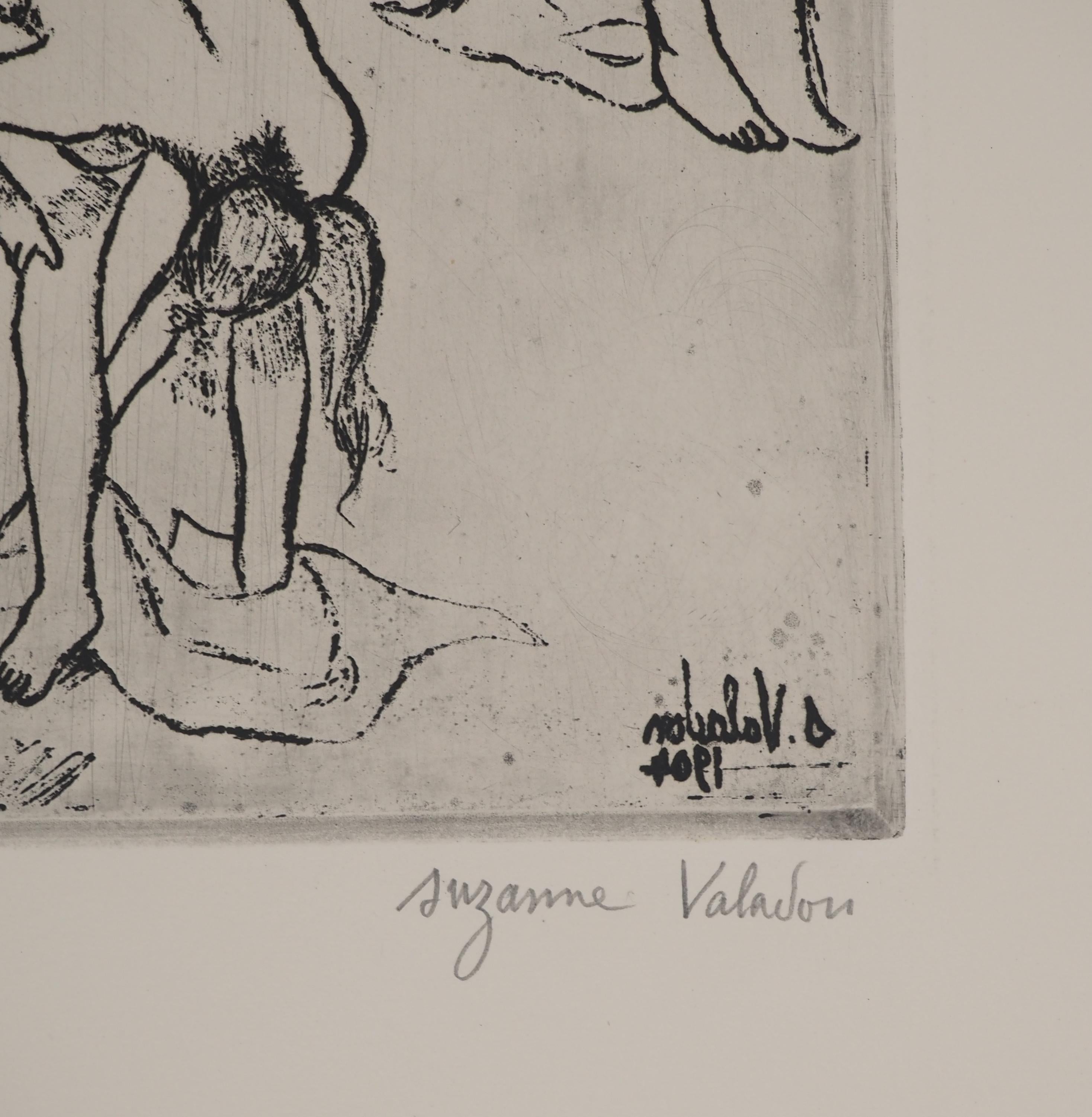 Femmes nues sous les arbres -  Gravure originale signée (Petrides #E9) - Académique Print par Suzanne Valadon