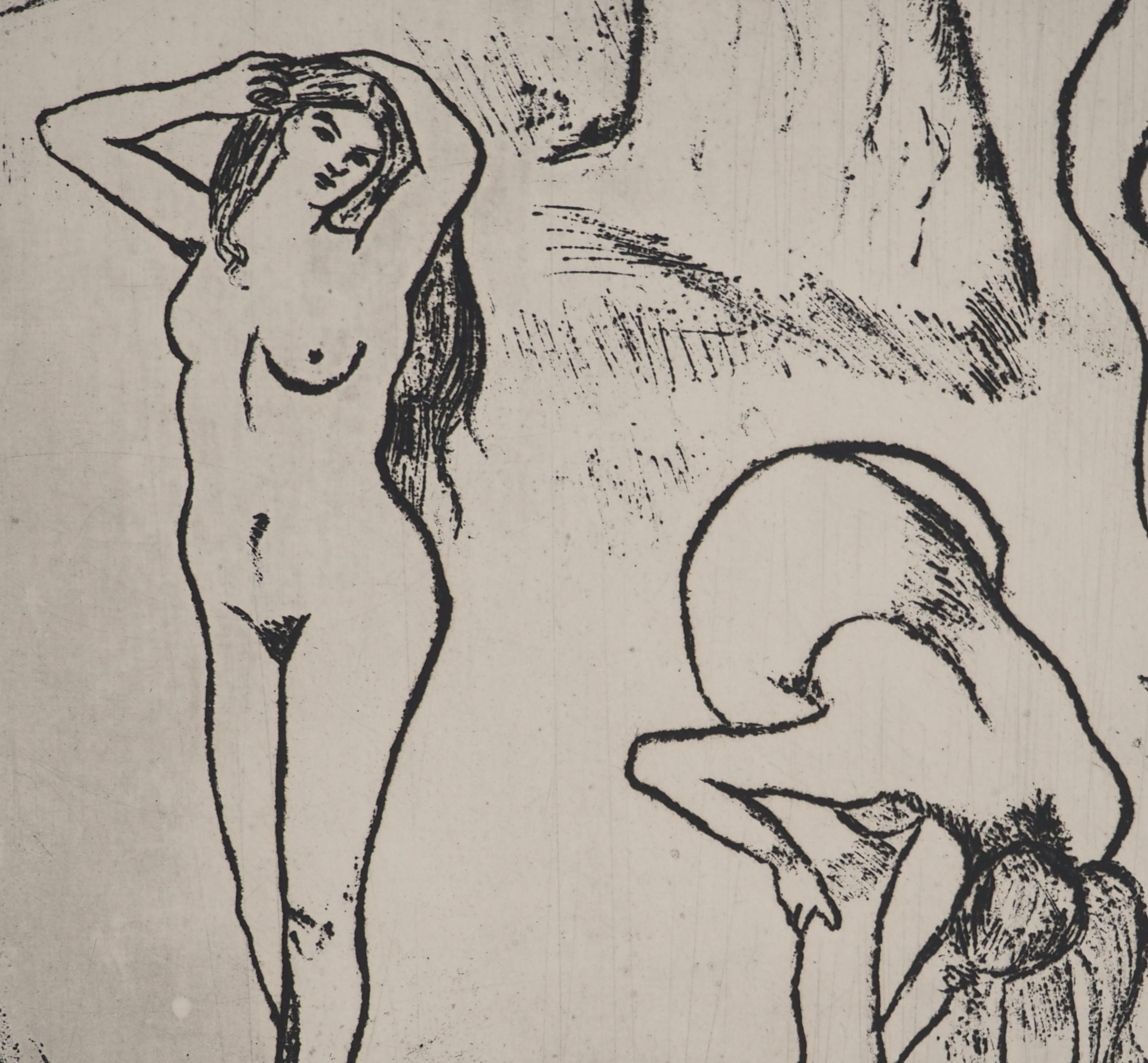 Femmes nues sous les arbres -  Gravure originale signée (Petrides #E9) en vente 2