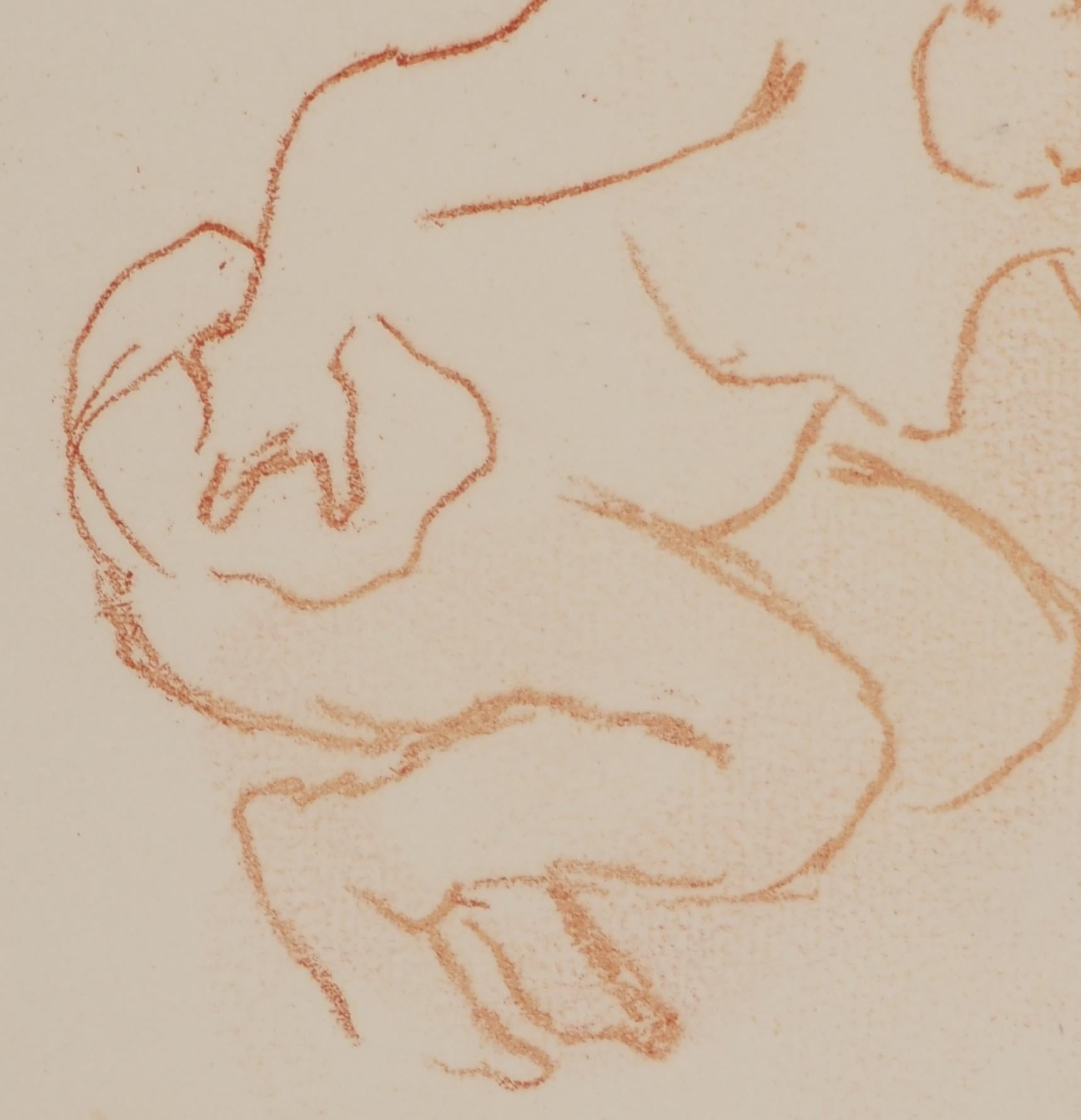 Mujer desnuda agachada - Grabado original firmado (Petrides #E3) en venta 1