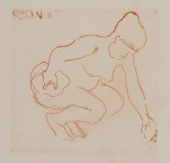 Mujer desnuda agachada - Grabado original firmado (Petrides #E3)