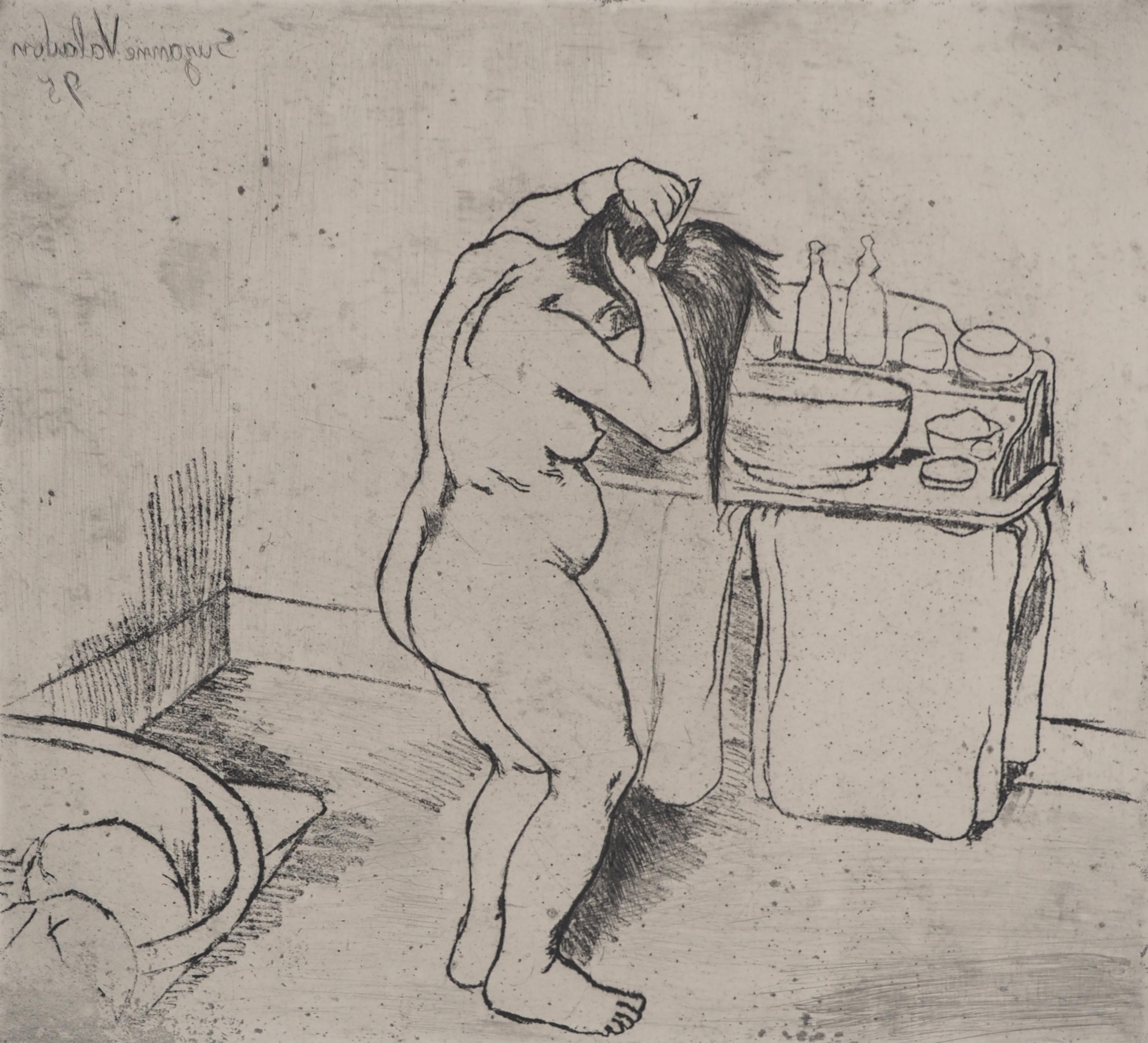Nude Woman Doing her Hair -  Original Etching Signed (Petrides #E5)